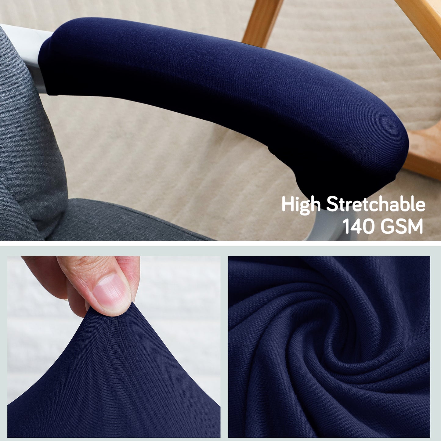 140gsm Armrest Covers for Office Chair (Zipper Style), 1 Pair, Navy Blue