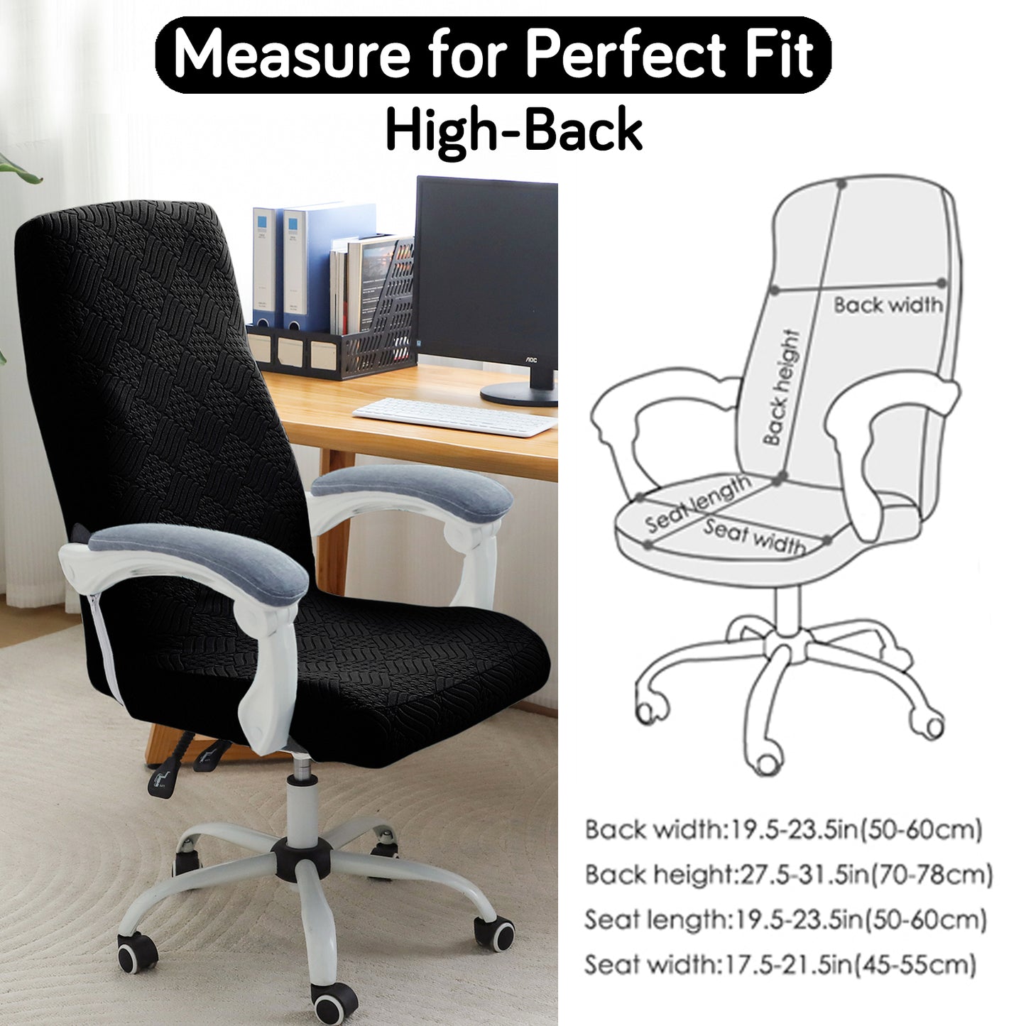 Office Chair Cover for Executive Chair (High-Back) – 170 GSM Stretchable Jacquard – Washable & Anti-Slip – Fits Big & Tall Office Chairs, Black