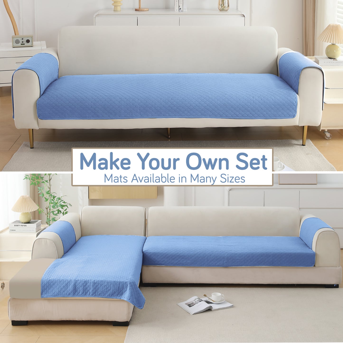 Polyester Quilted Sofa Cover Mats, Blue