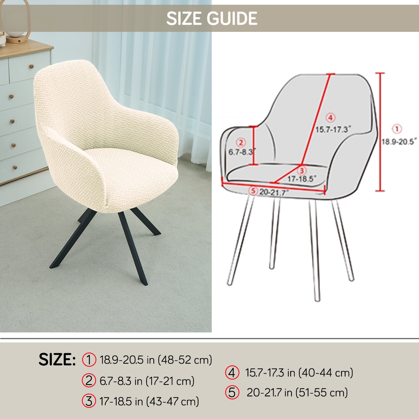 Premium Jacquard Fully Covered Cover for Swivel Dining Chair with Arms, Beige