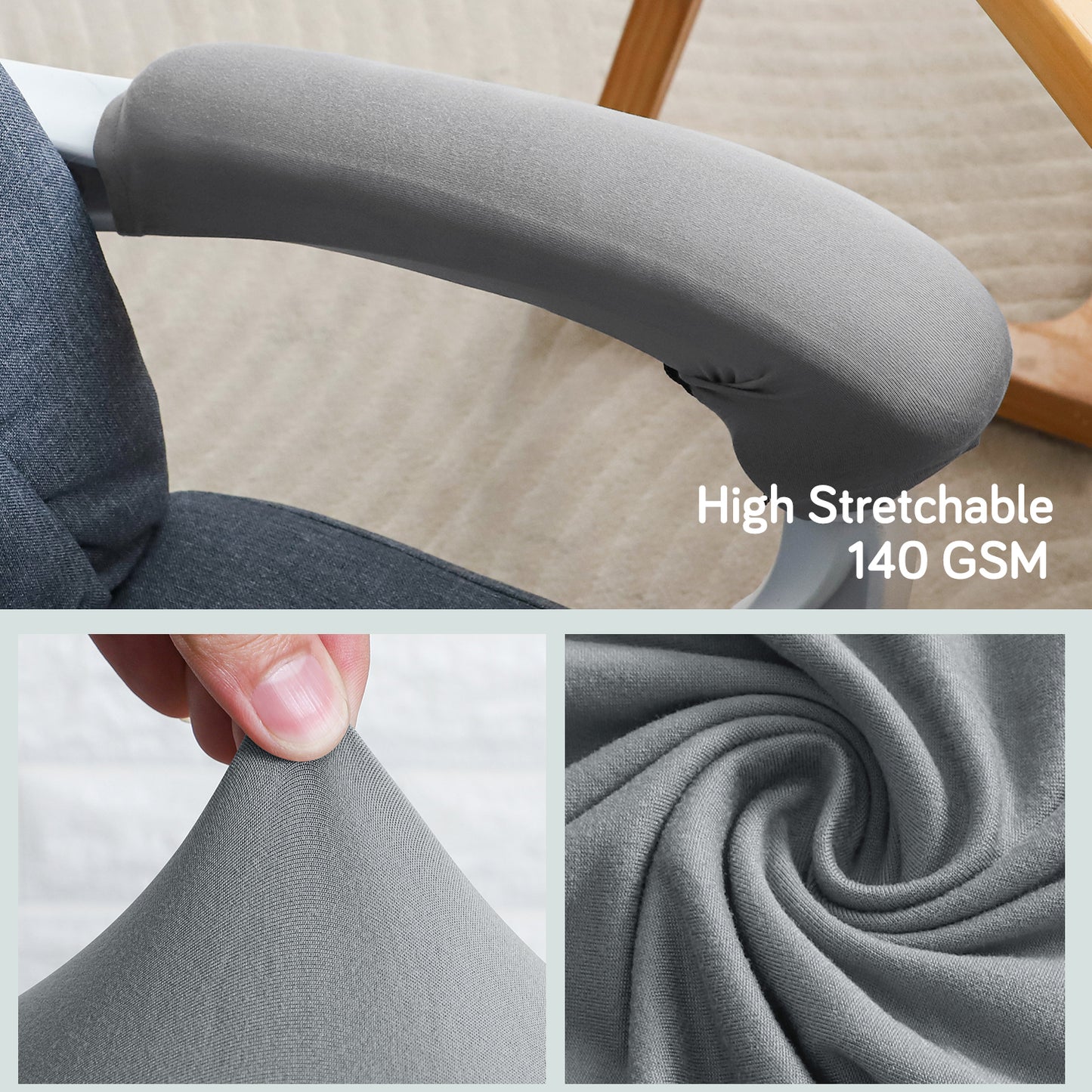 140gsm Armrest Covers for Office Chair (Elastic Style), 1 Pair, Smoke Grey