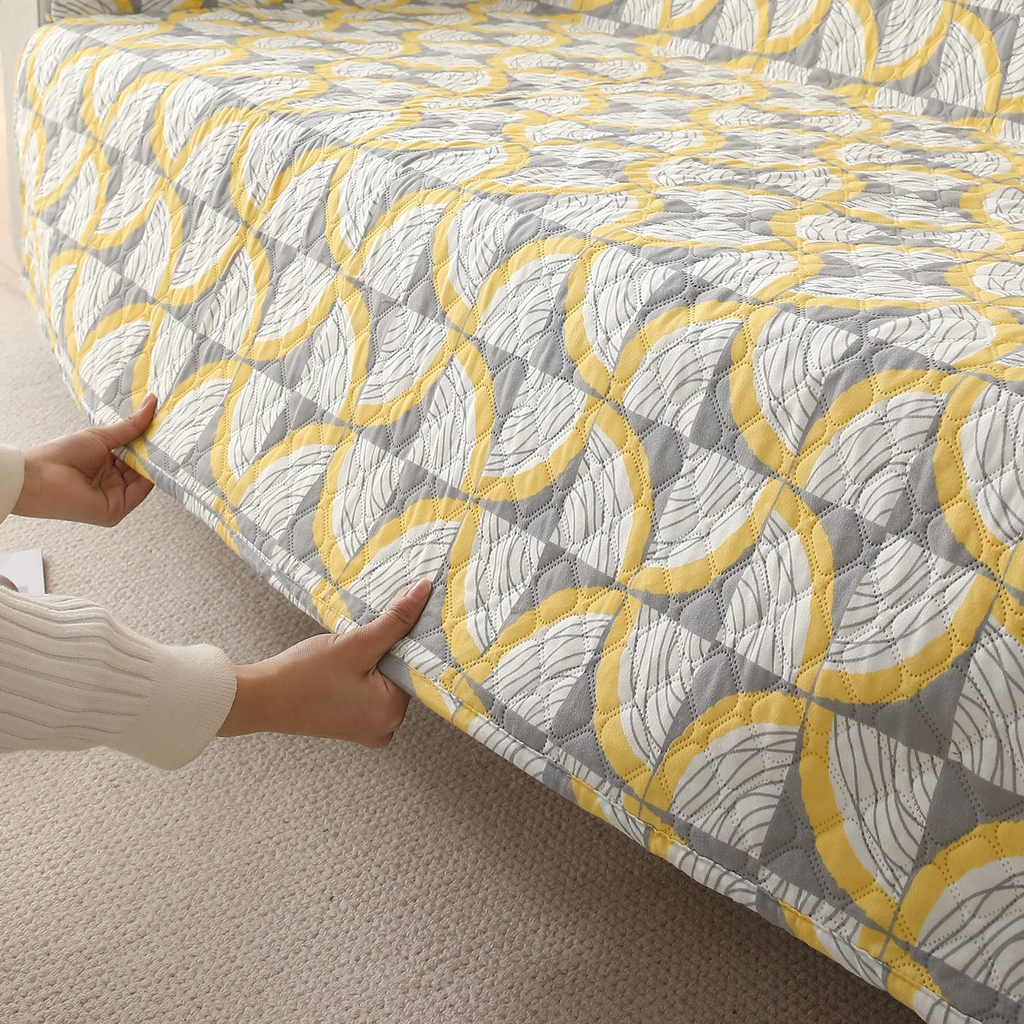 Quilted Sofa Seat Mat Covers for 1/2/3 Seater Sofa, Windmill Cyber Yellow