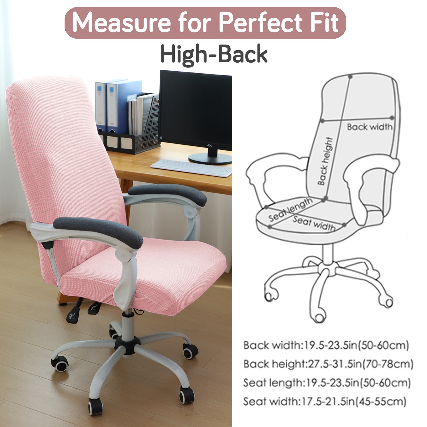 Water Repellent Office Chair Cover for Executive Chair (High-Back) – 210 GSM Stretchable Jacquard – Washable & Anti-Slip – Fits Big & Tall Office Chairs, Pink