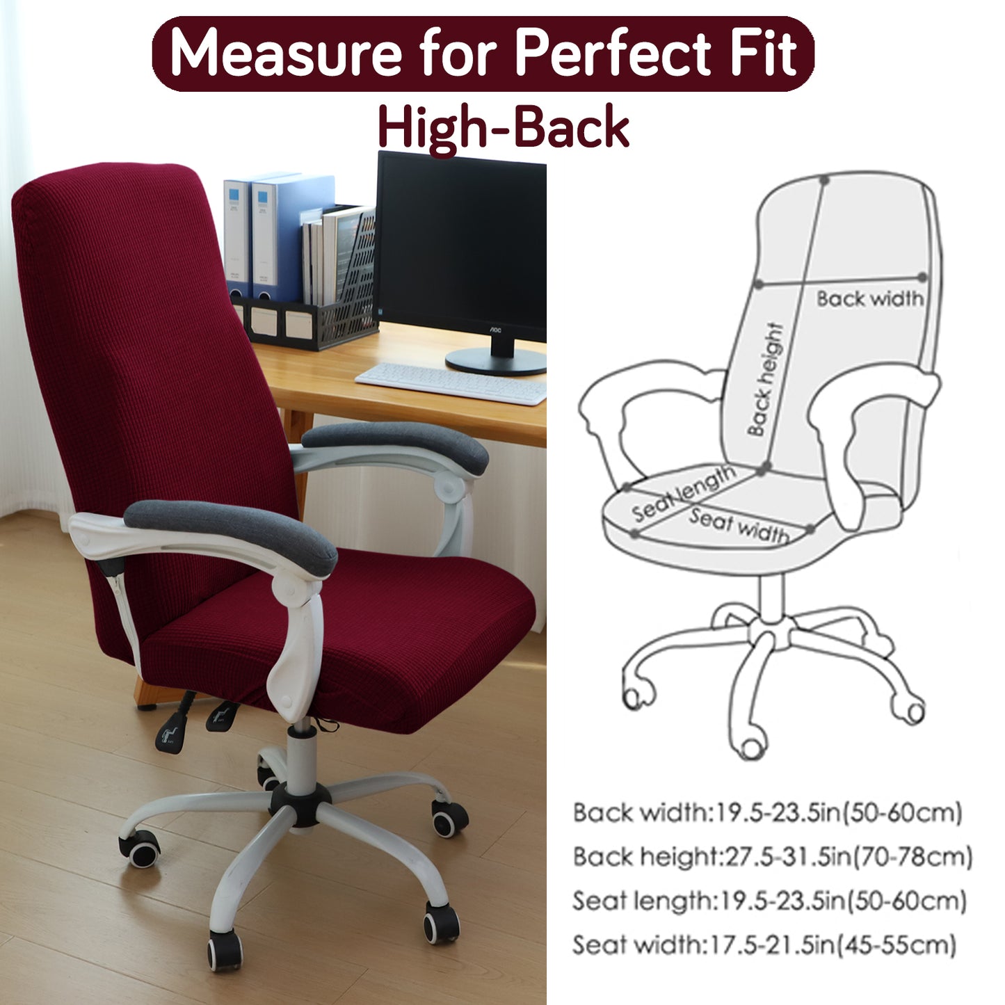 Water Repellent Office Chair Cover for Executive Chair (High-Back) – 210 GSM Stretchable Jacquard – Washable & Anti-Slip – Fits Big & Tall Office Chairs, Burgundy