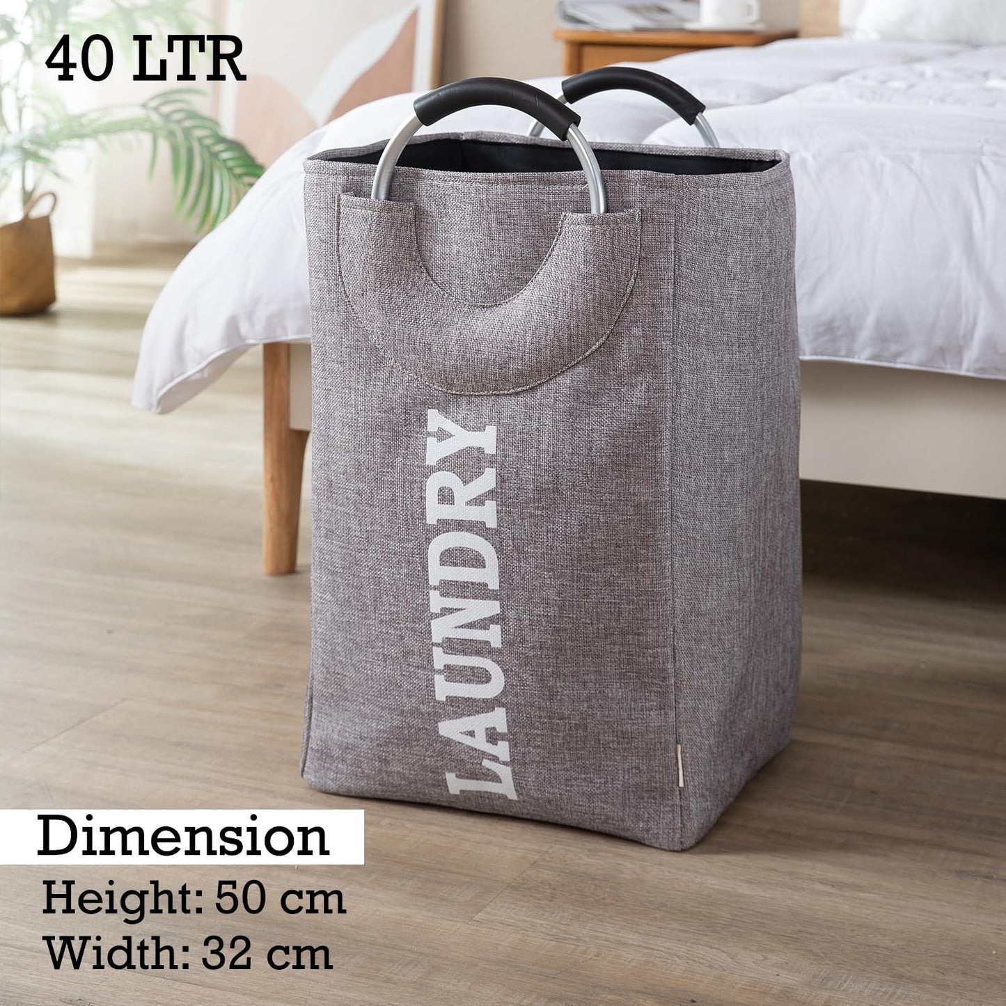 Foldable Laundry Bag with Handles, 40L - Grey