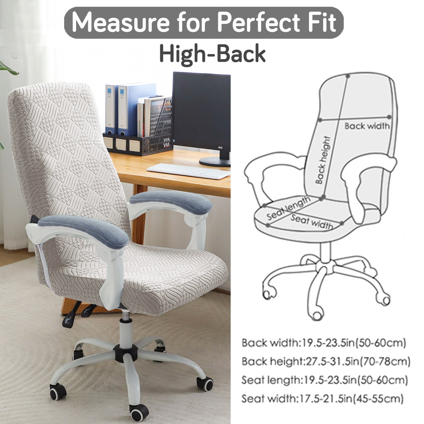 Office Chair Cover for Executive Chair (High-Back) – 170 GSM Stretchable Jacquard – Washable & Anti-Slip – Fits Big & Tall Office Chairs, Taupe Brown