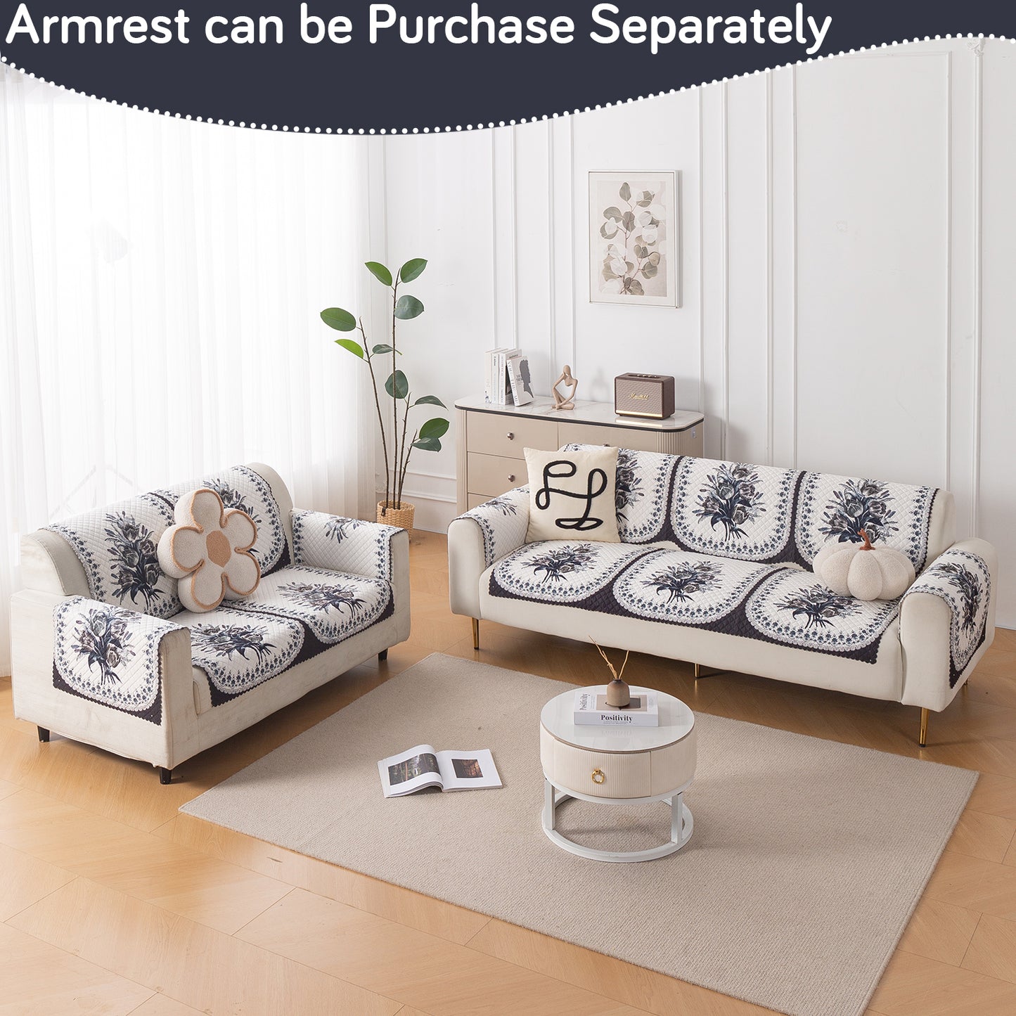 LoomVerse Quilted Sofa Cover Set Washable Sofa Panel for Seat & Back - Midnight Bloom