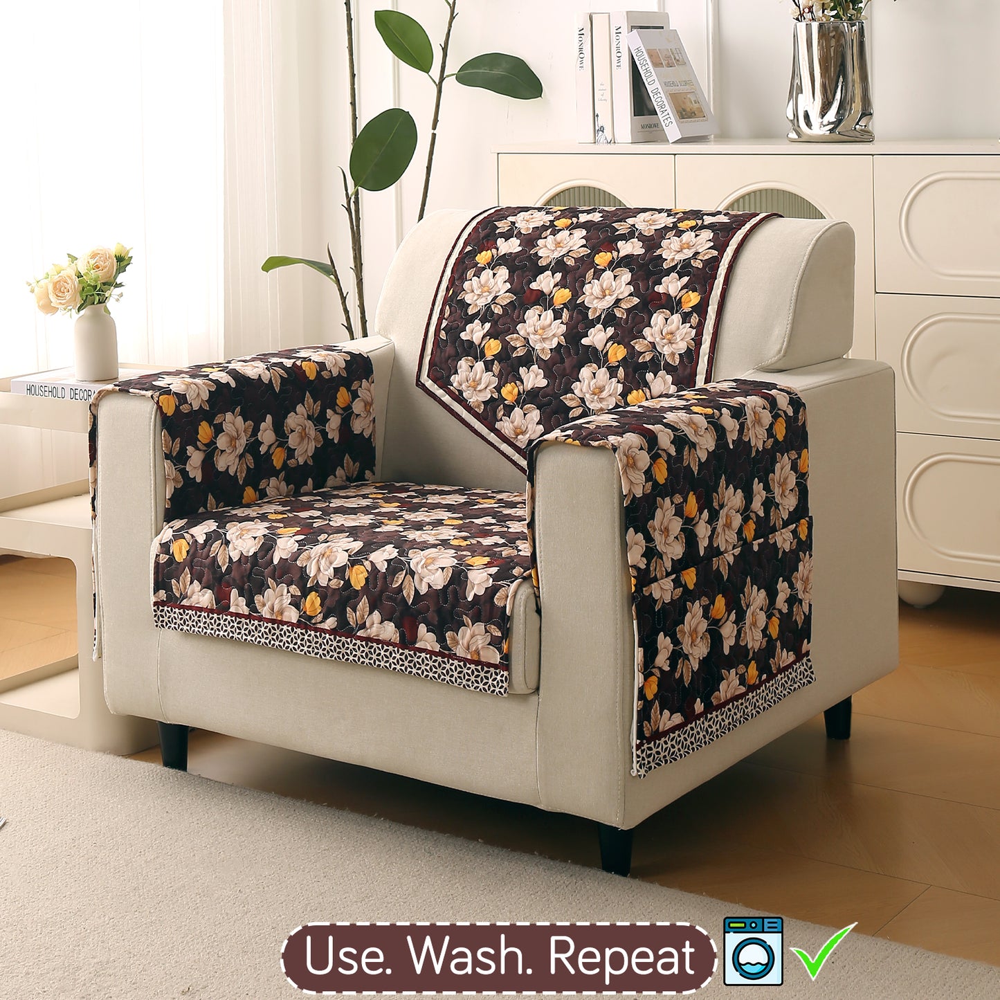 Florentina Series Printed Holland Velvet Sofa Mat - Camellia Brown