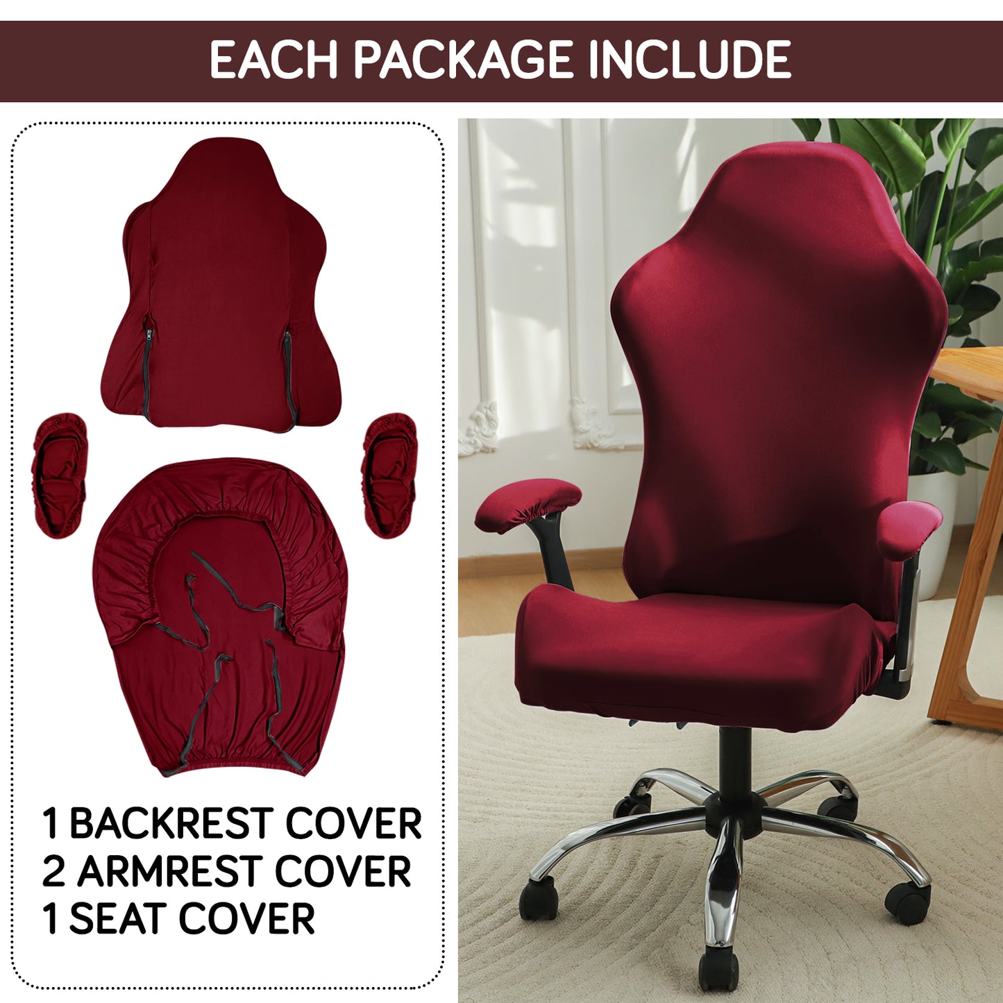 Gaming Chair Cover Stretchable Computer Rotating Chair Seat Covers Slipcover, Burgundy