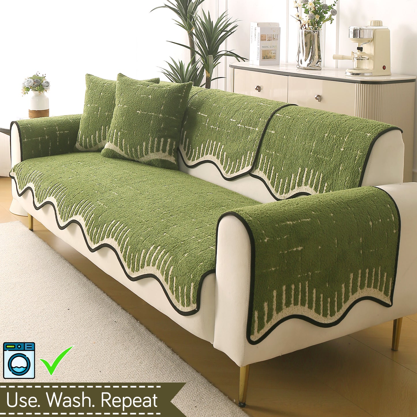 Premium Supple Soft Wavy with Curve Sofa Cover Mat, Green