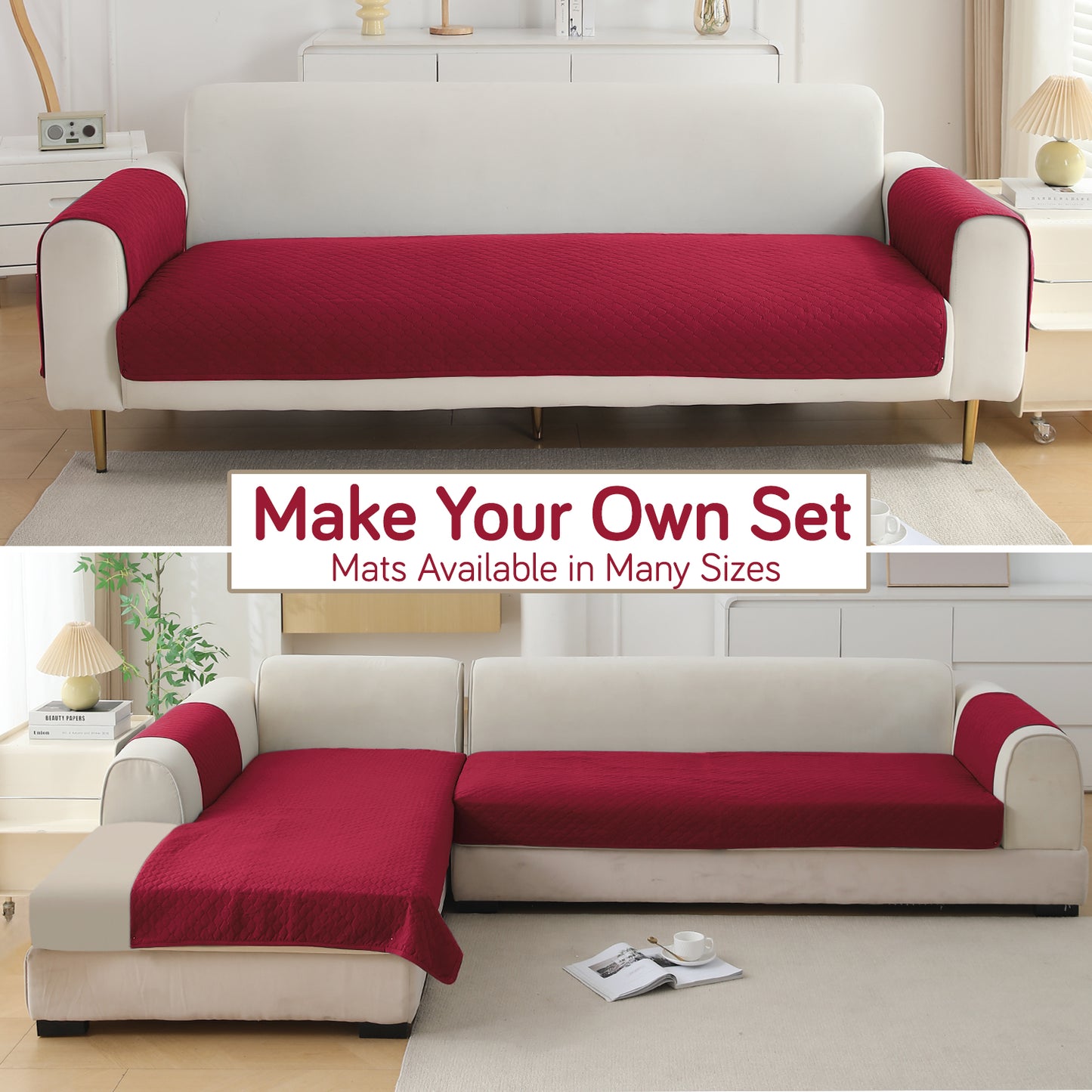 Polyester Quilted Sofa Cover Mats, Maroon