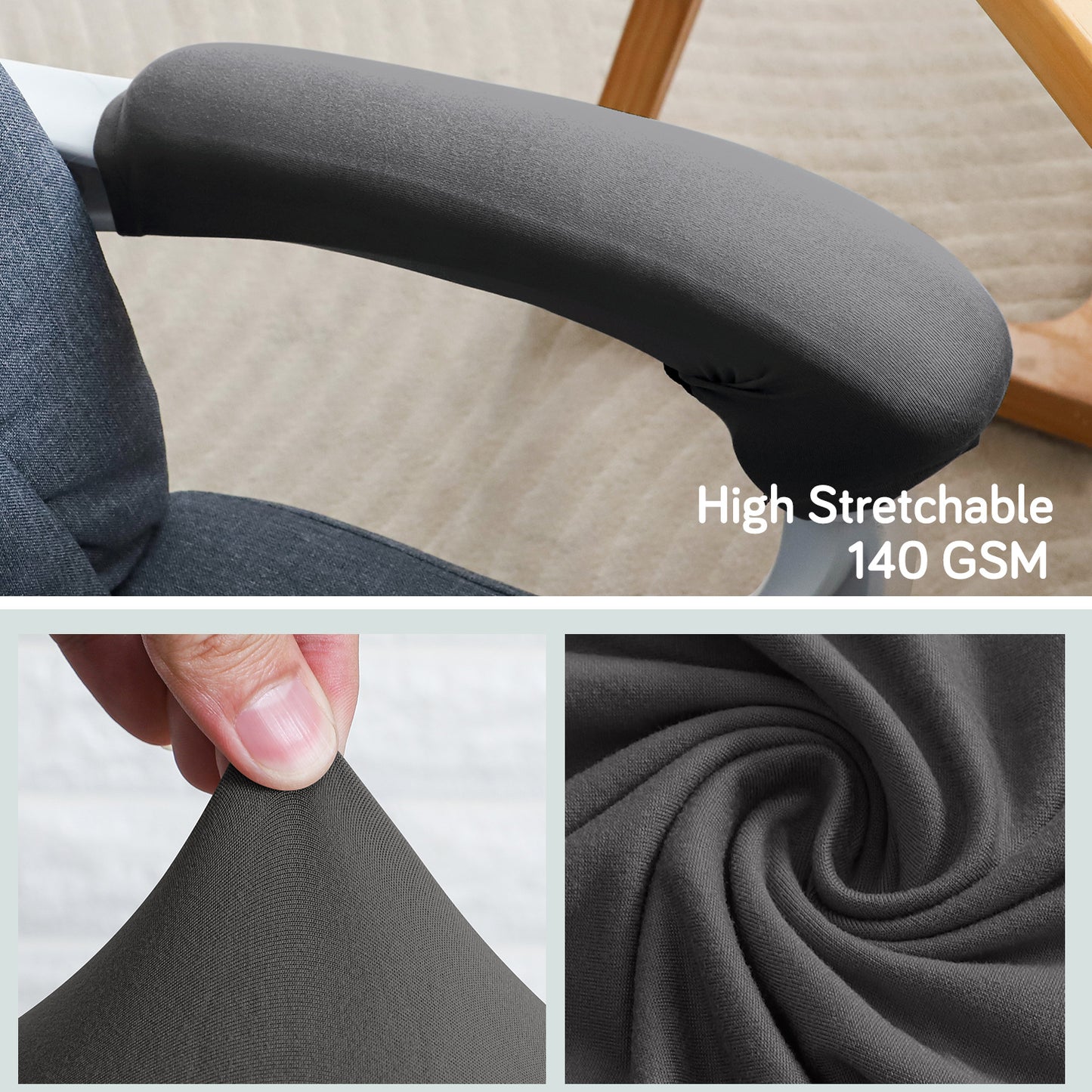 140gsm Armrest Covers for Office Chair (Zipper Style), 1 Pair, Grey