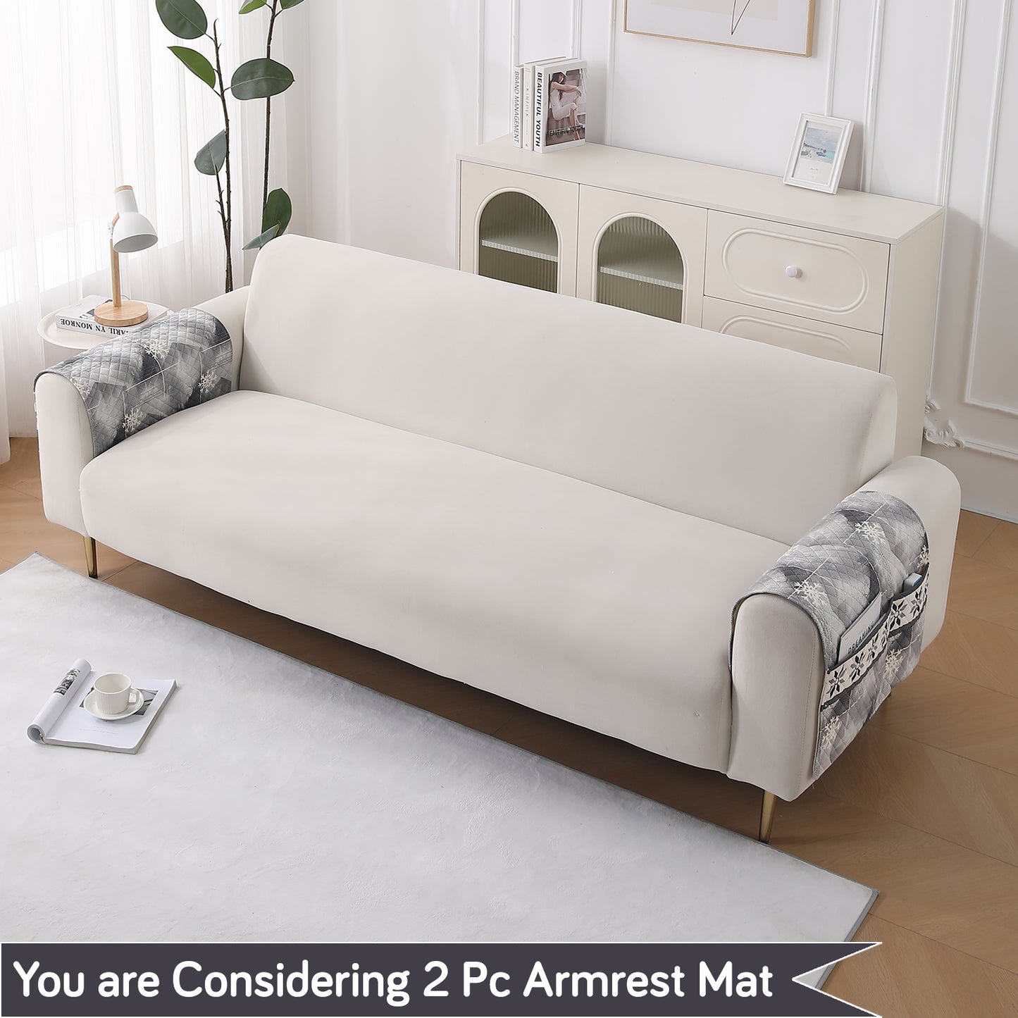 LiefNest Holland Velvet Sofa Cover Mat with Foam Filling - Snowflakes Gradient Grey