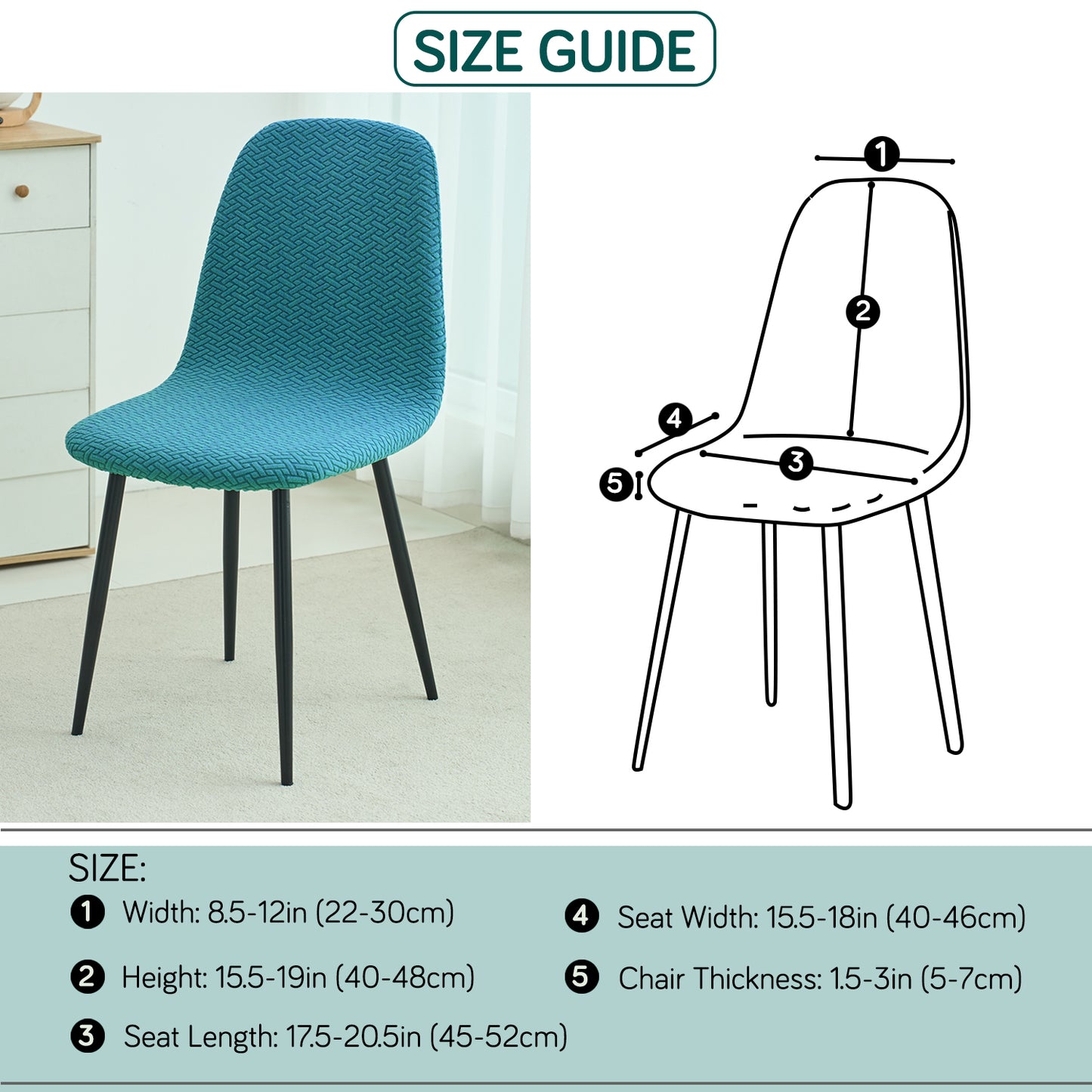 Premium Jacquard Fully Covered Cover for Mid Century Modern Dining Chair, Turquoise