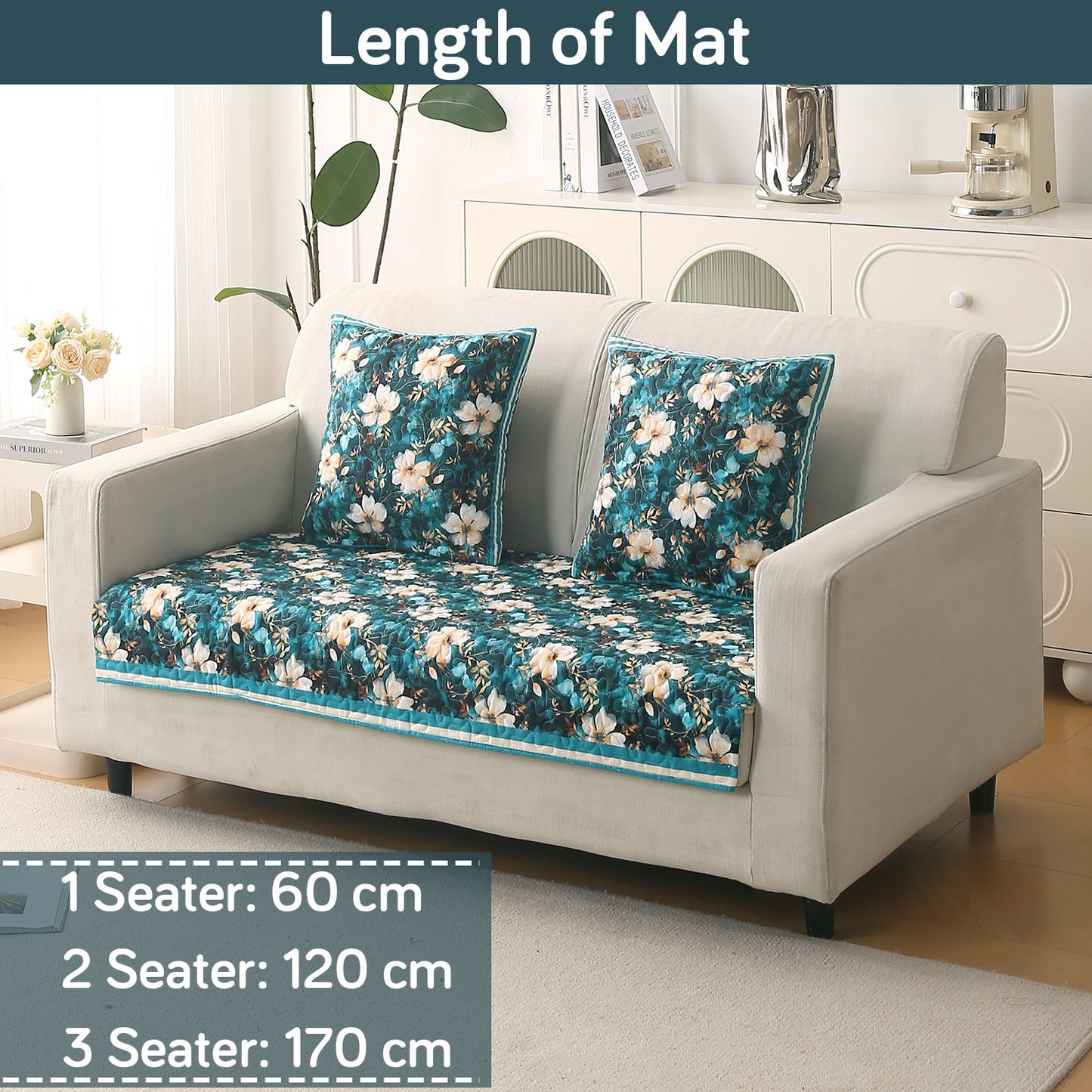 Florentina Series Printed Holland Velvet Sofa Mat - Pansies Teal