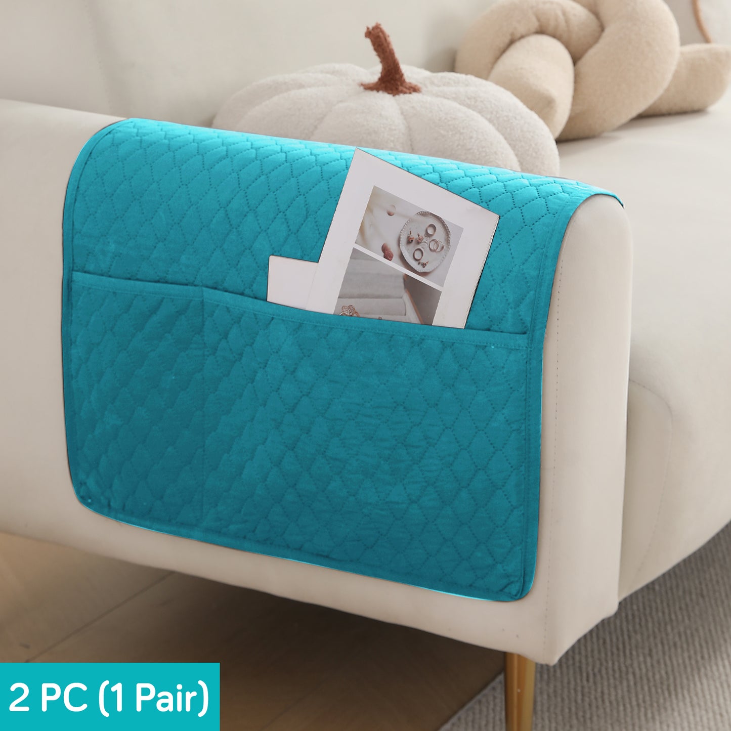 HOKIPO 2 Pcs Quilted Sofa Armrest Cover, Teal