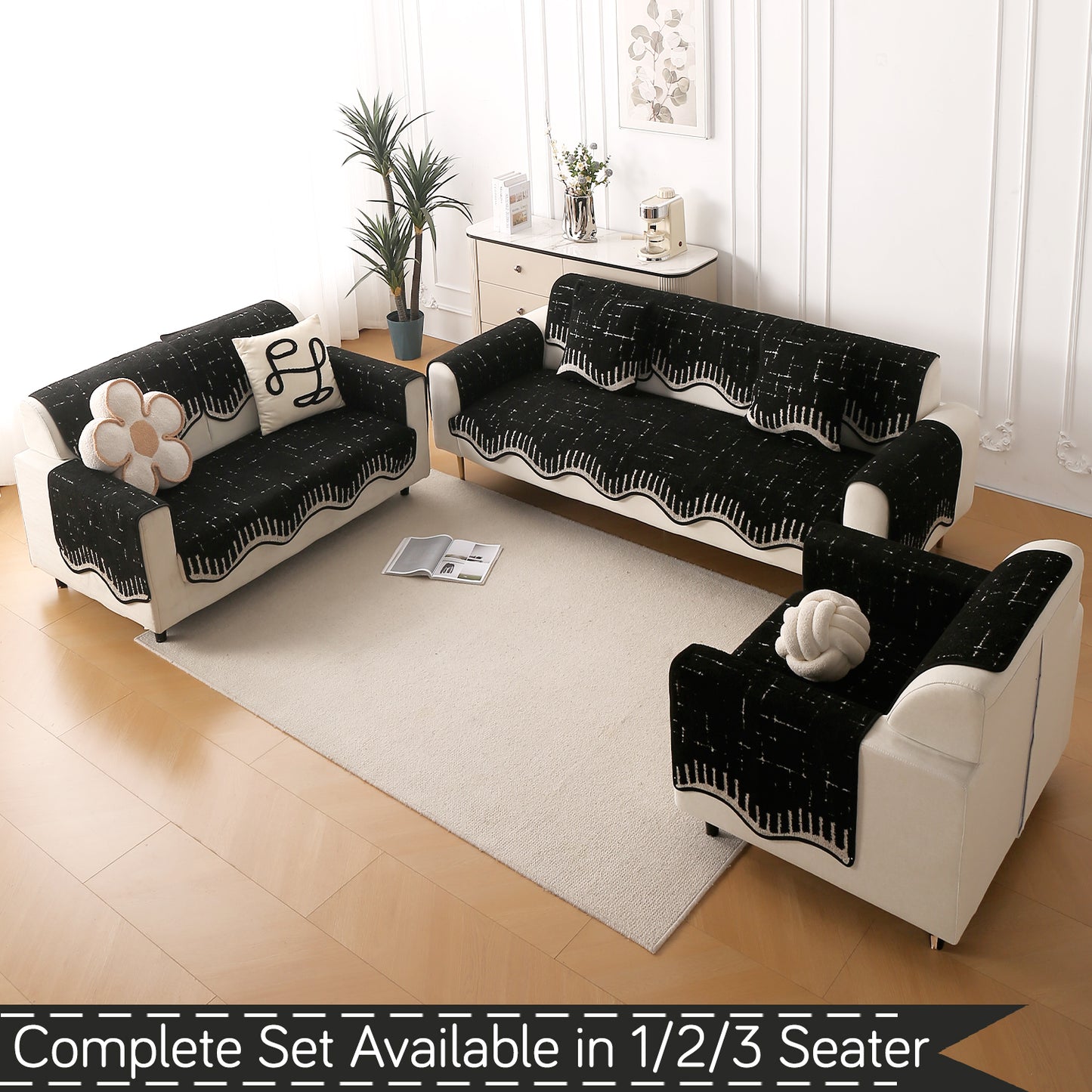 Premium Supple Soft Wavy with Curve Sofa Cover Mat, Black