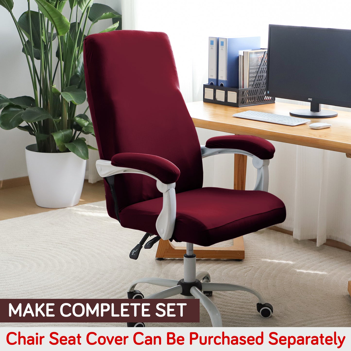 140gsm Armrest Covers for Office Chair (Elastic Style), 1 Pair, Burgundy