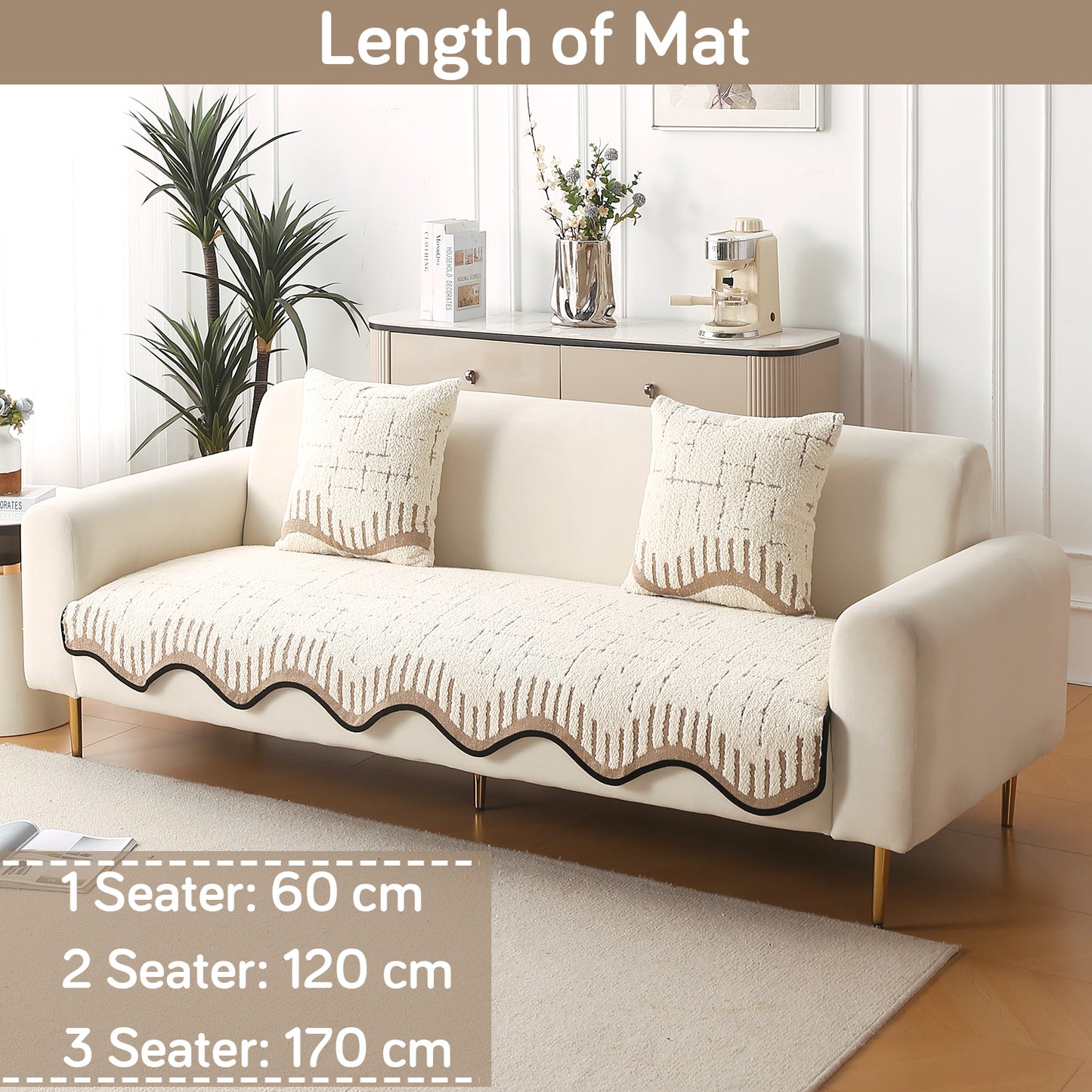 Premium Supple Soft Wavy with Curve Sofa Cover Mat, Cream Brown