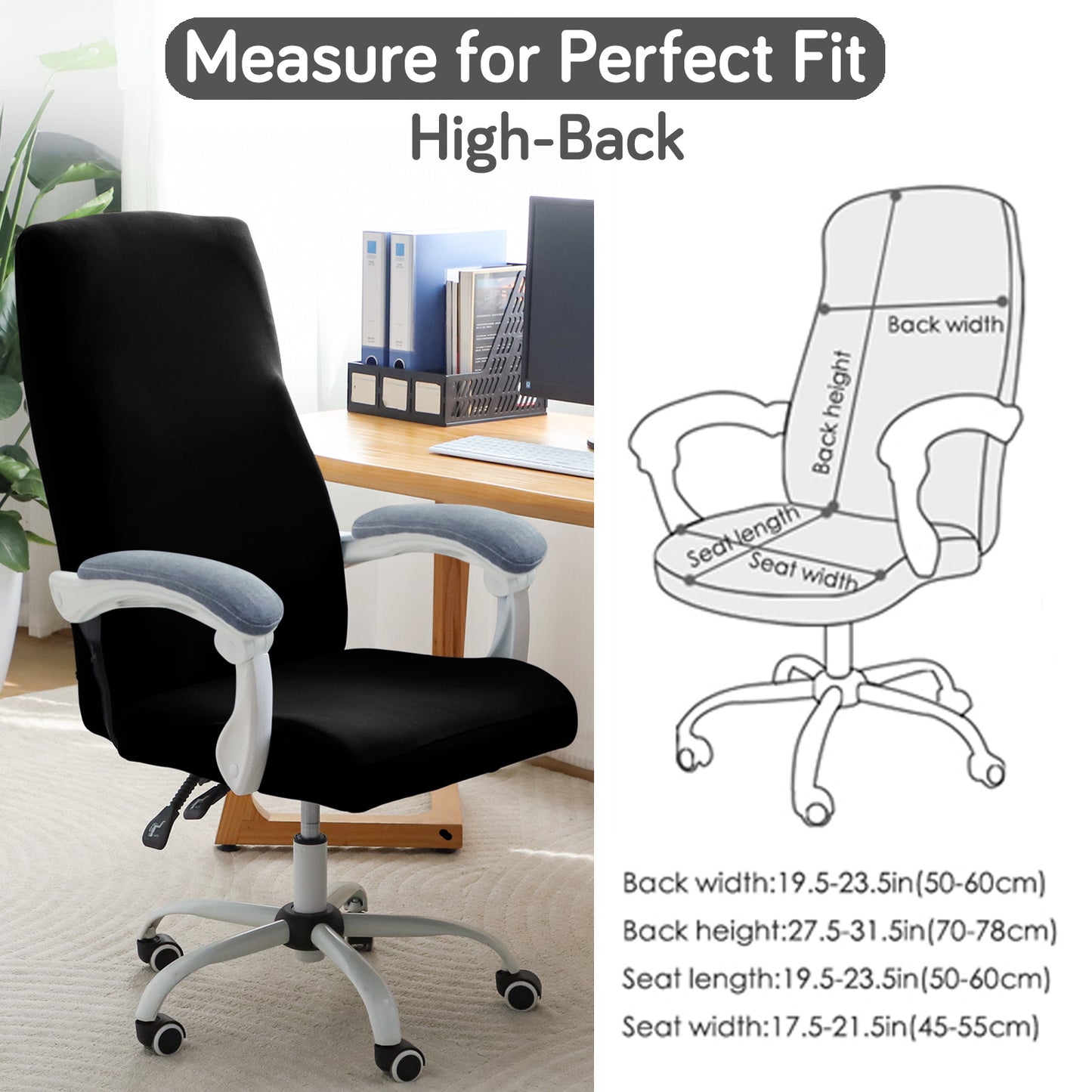 Office Chair Cover for Executive Chair (High-Back) – 140 GSM Stretchable Fabric – Washable & Anti-Slip – Fits Big & Tall Office Chairs, Black