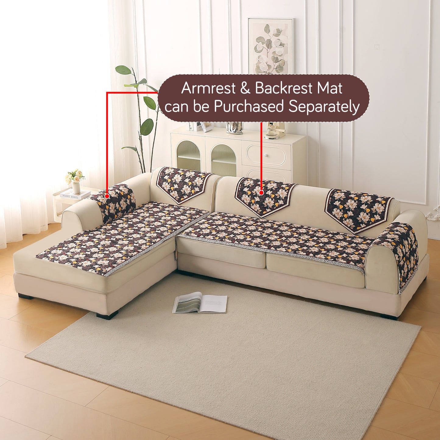 Florentina Series Quilted Holland Velvet L Shape Sofa Seat Mat - Camellia Brown