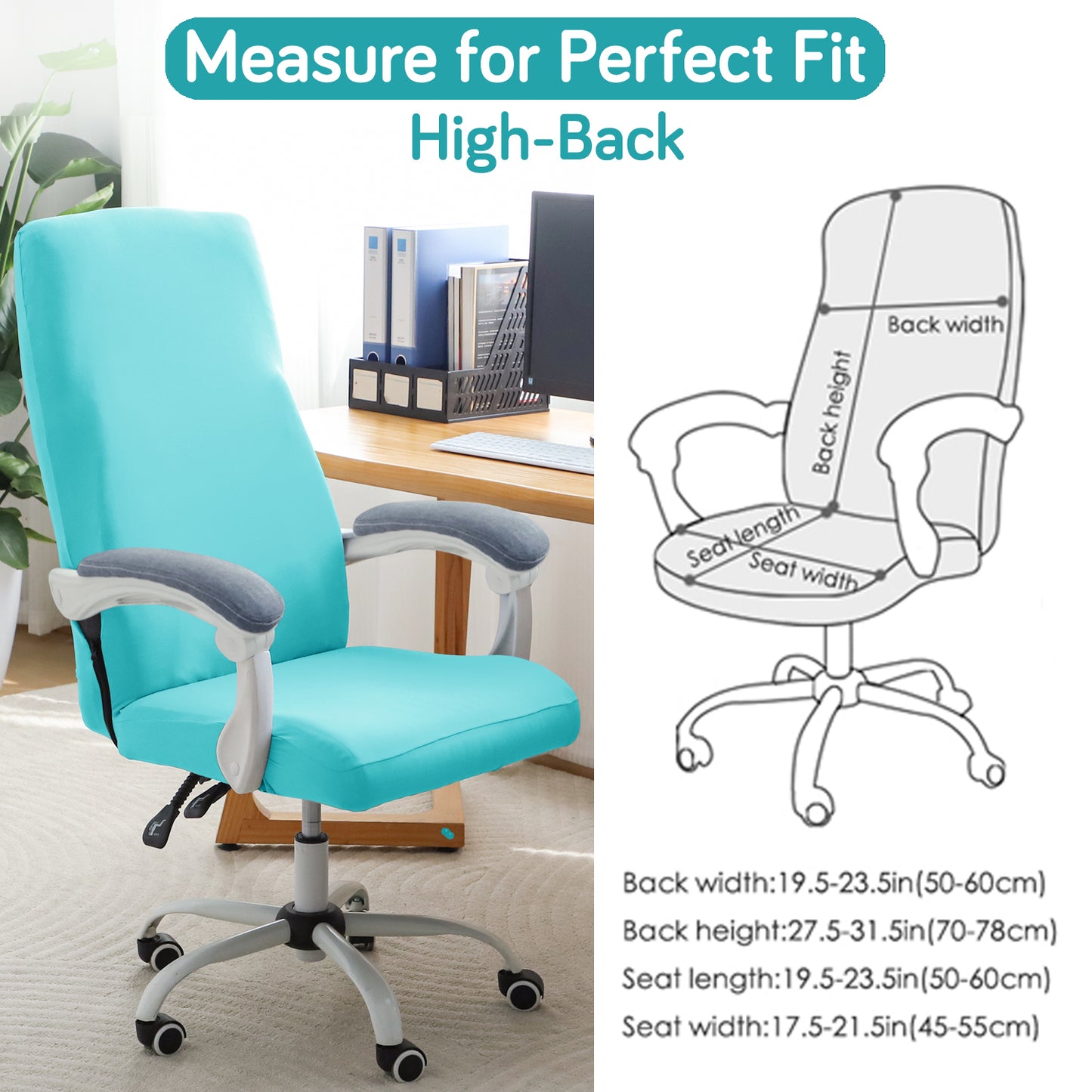 Office Chair Cover for Executive Chair (High-Back) – 140 GSM Stretchable Fabric – Washable & Anti-Slip – Fits Big & Tall Office Chairs, Sky Blue