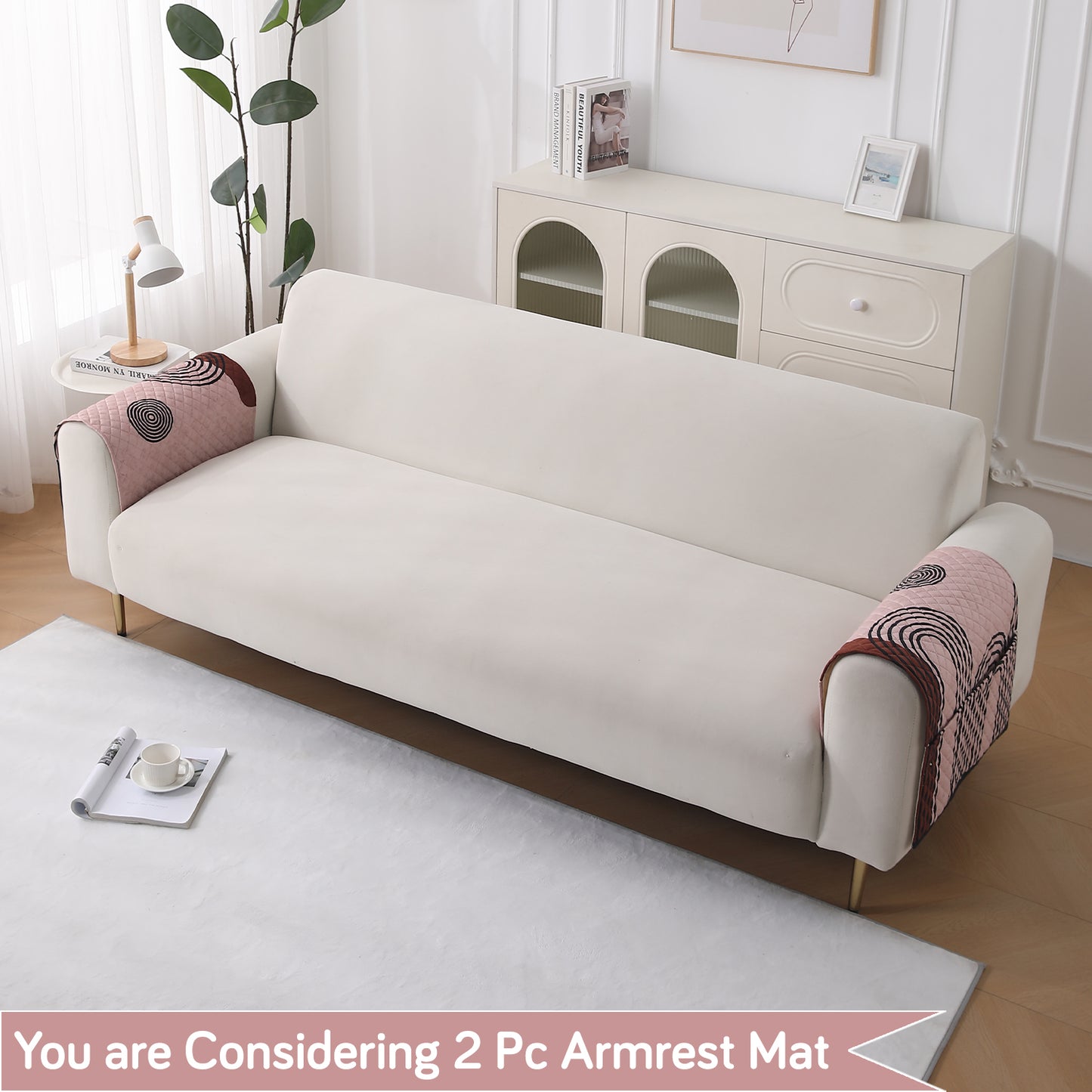 LiefNest Holland Velvet Sofa Cover Mat with Foam Filling - Modern Archscape Mauve Blush