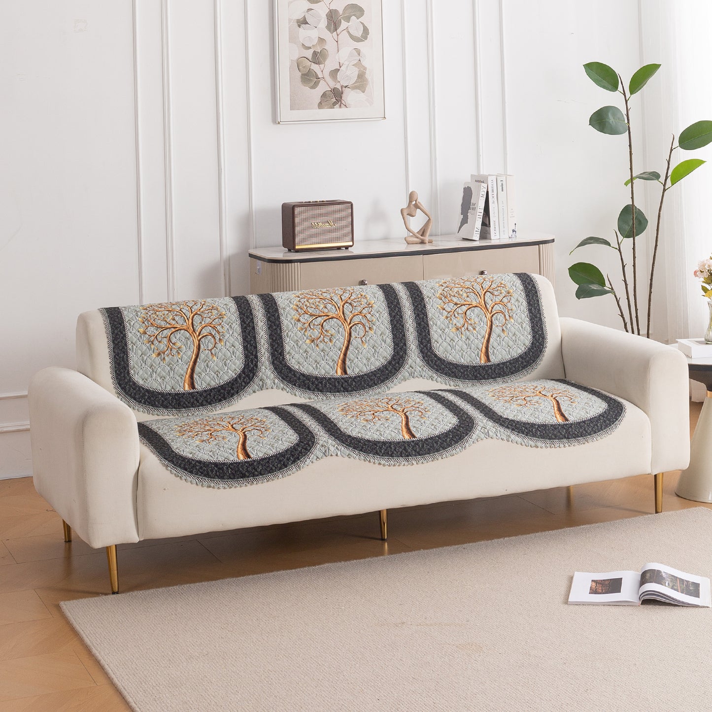LoomVerse Quilted Sofa Cover Set Washable Sofa Panel for Seat & Back - Tranquil Tree