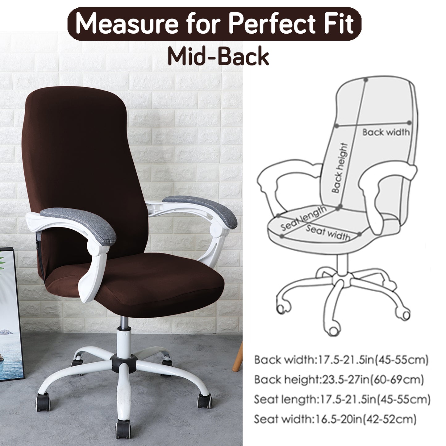 Office Chair Cover for Desk Chair (Mid-Back) – 140 GSM Stretch Fabric – Washable, Durable & Anti-Slip – Fits Mid-Back Office Chairs, Brown
