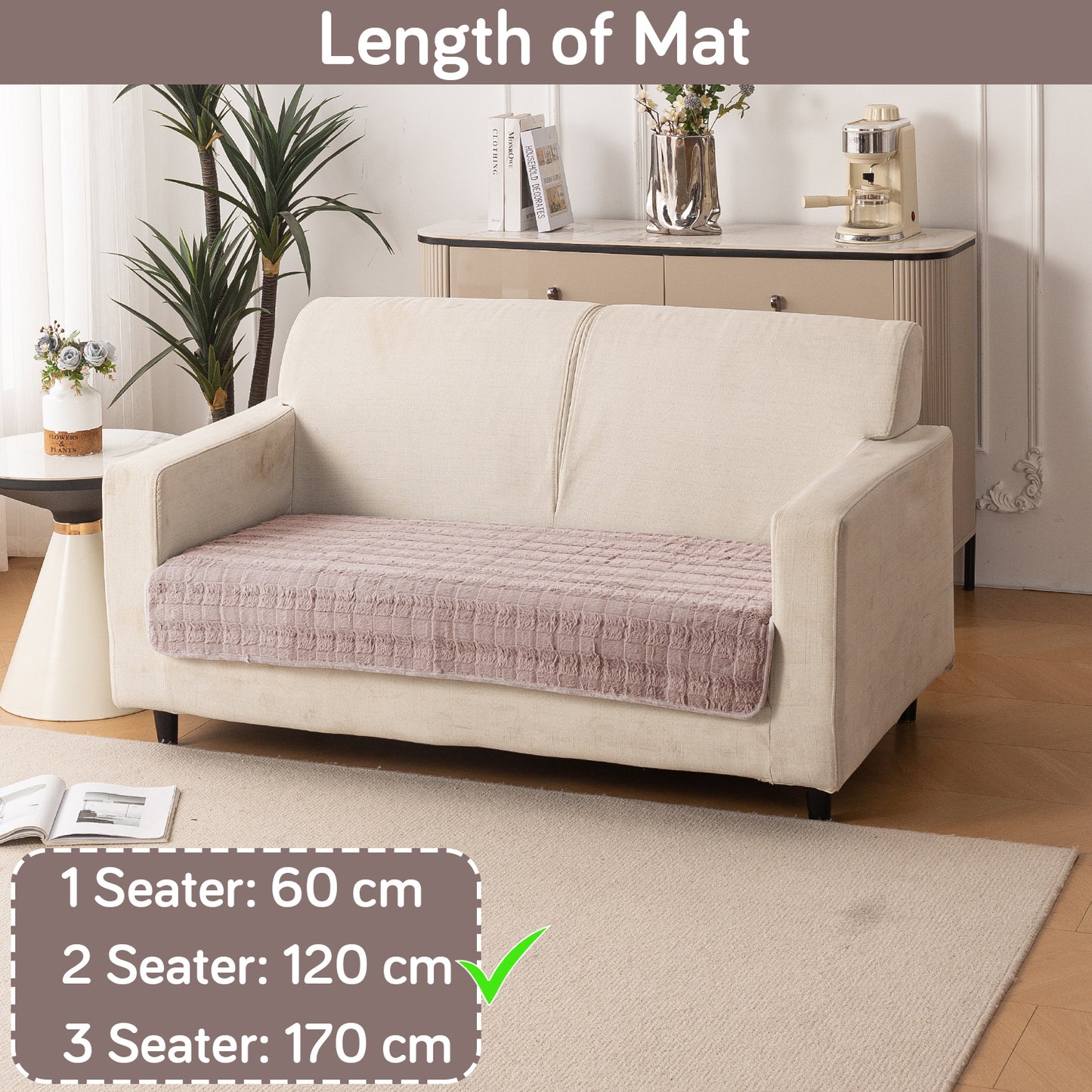 Premium Plush Anti Slip Sofa Mat for 1/2/3 Seater, Beige