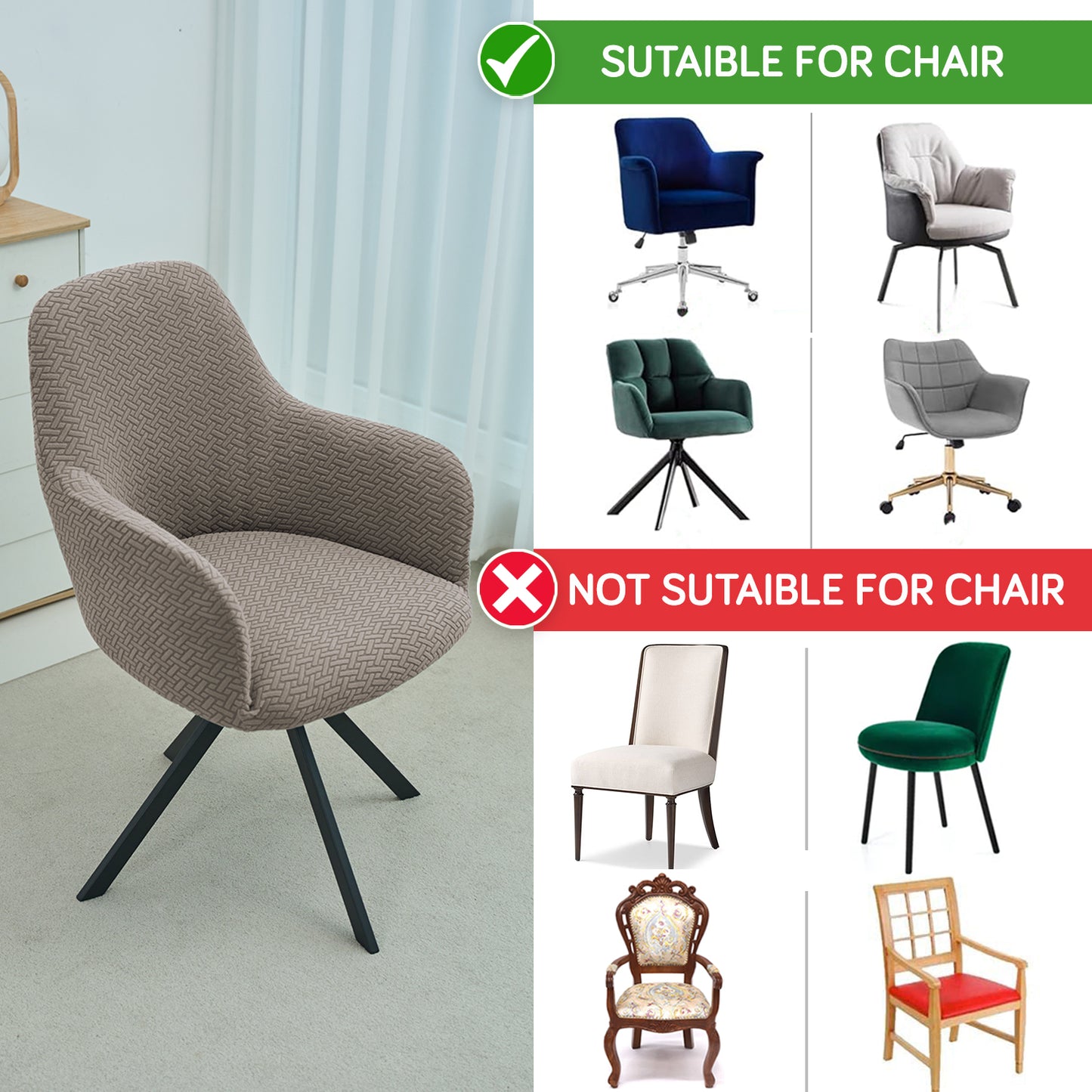 Premium Jacquard Fully Covered Cover for Swivel Dining Chair with Arms, Taupe Brown