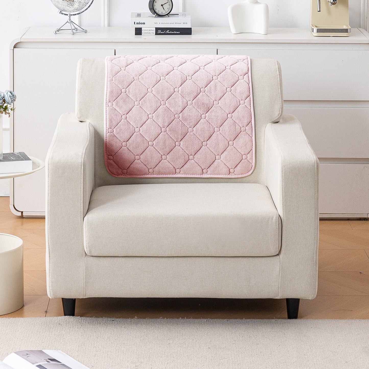 Diamond Tuft Plush Sofa Cover Mat, Blush Pink