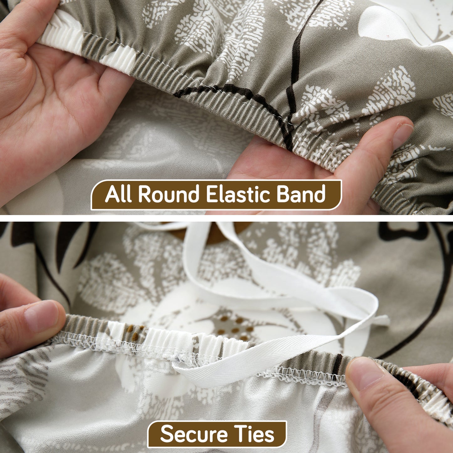 Printed Stretch Fit Water-Repellent & Anti-Slip Table Cloth Cover for 4 Seater / 6 Seater, Feather Brown Floral