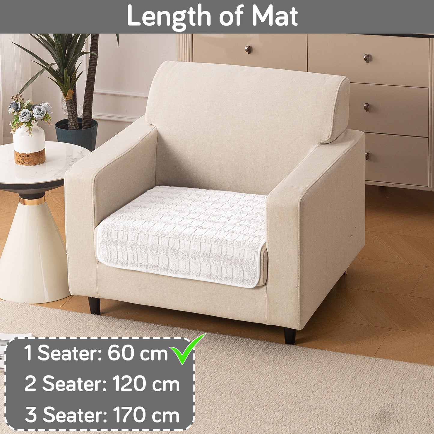 Premium Plush Anti Slip Sofa Mat for 1/2/3 Seater, White