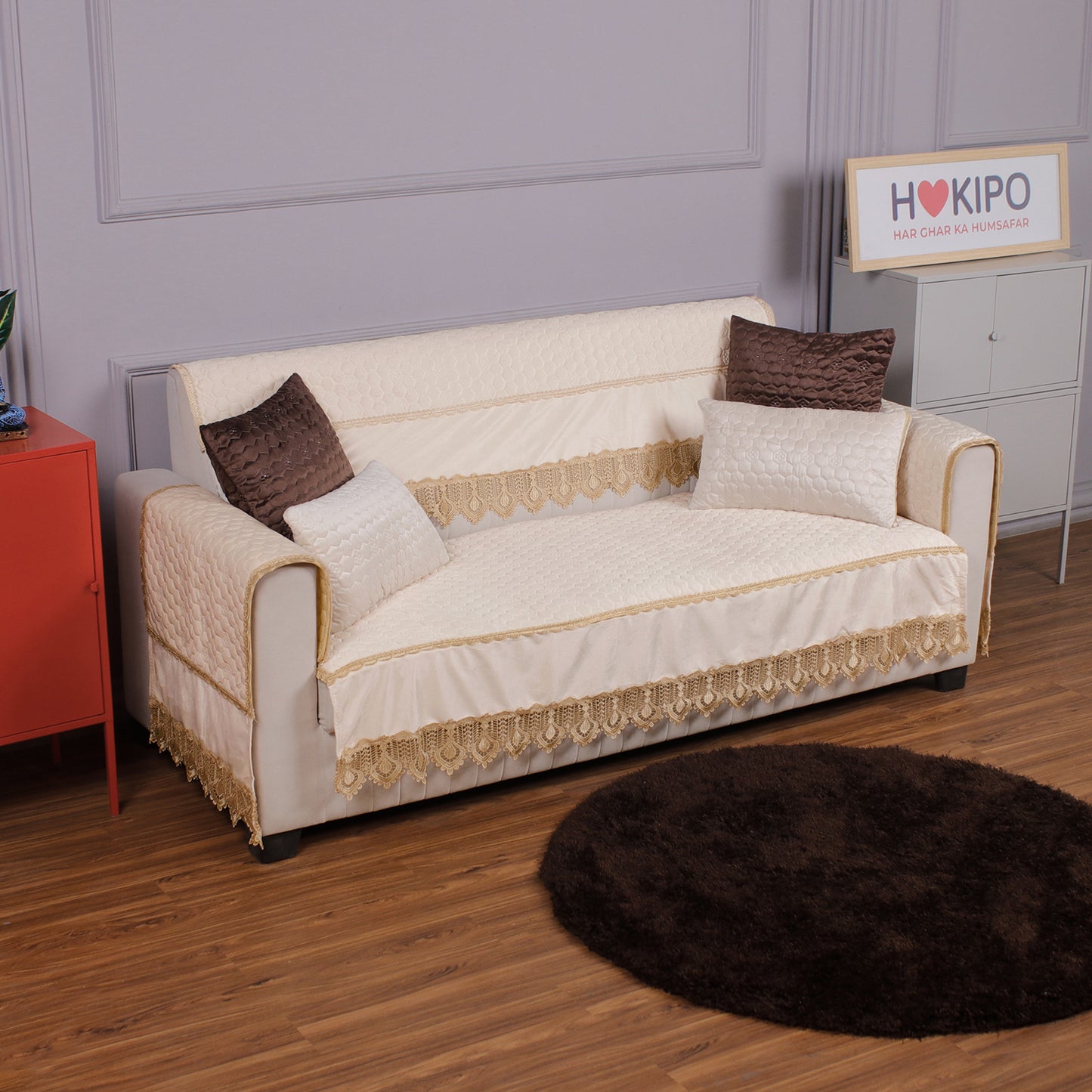 2PC Premium Dutch Velvet Sofa Arm Cover, Beige
