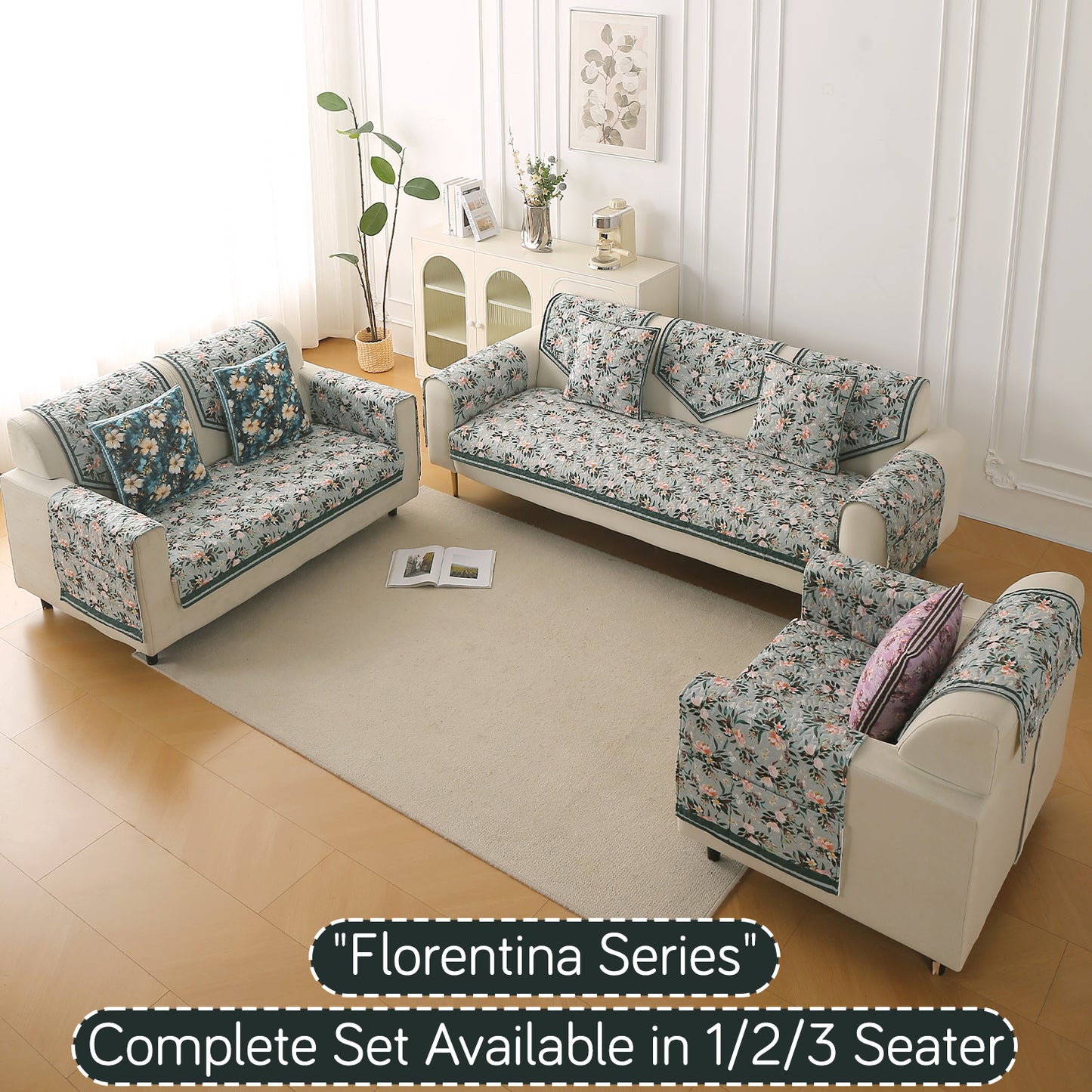 Florentina Series Printed Holland Velvet Sofa Mat - Magnolia Green