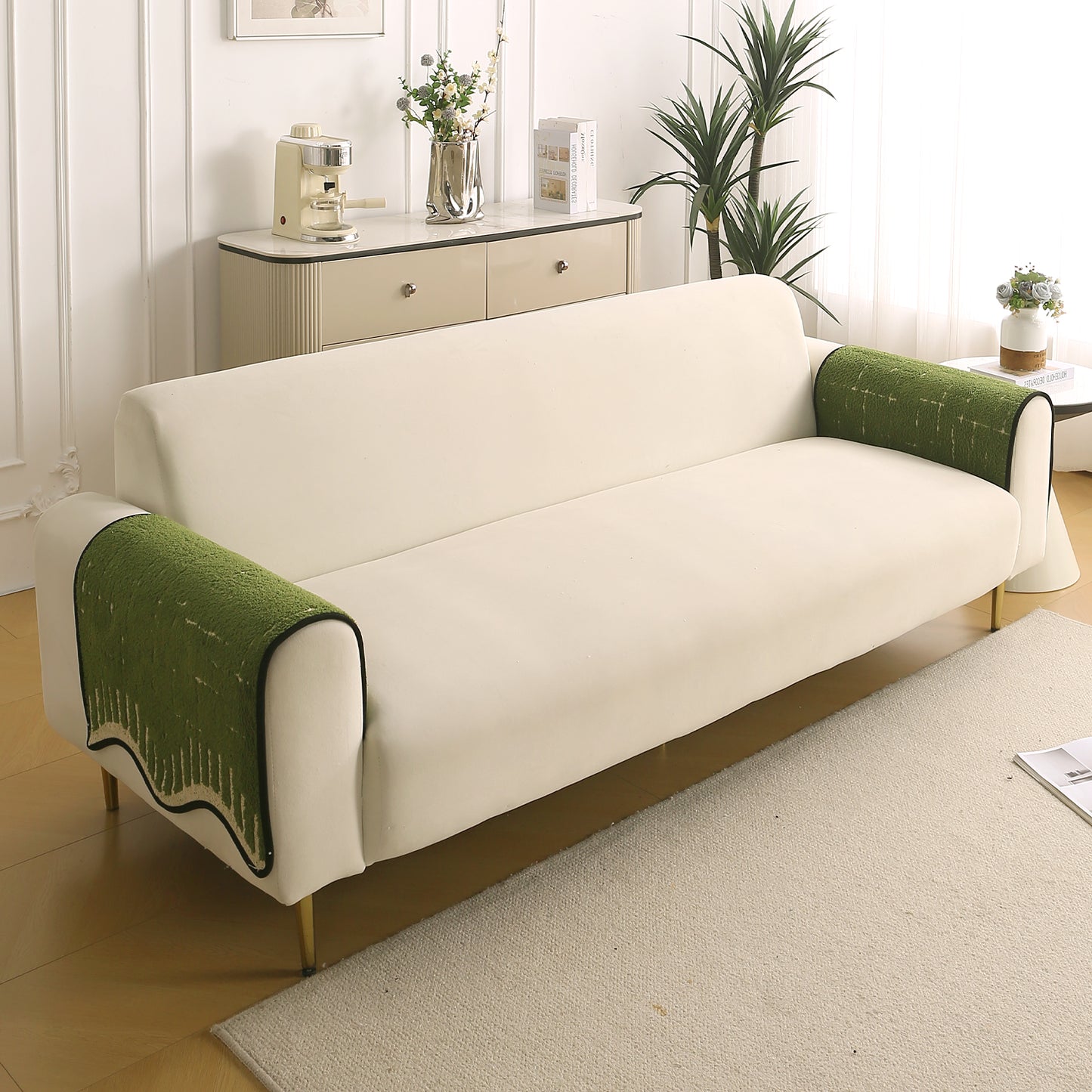 Premium Supple Soft Wavy with Curve Sofa Cover Mat, Green