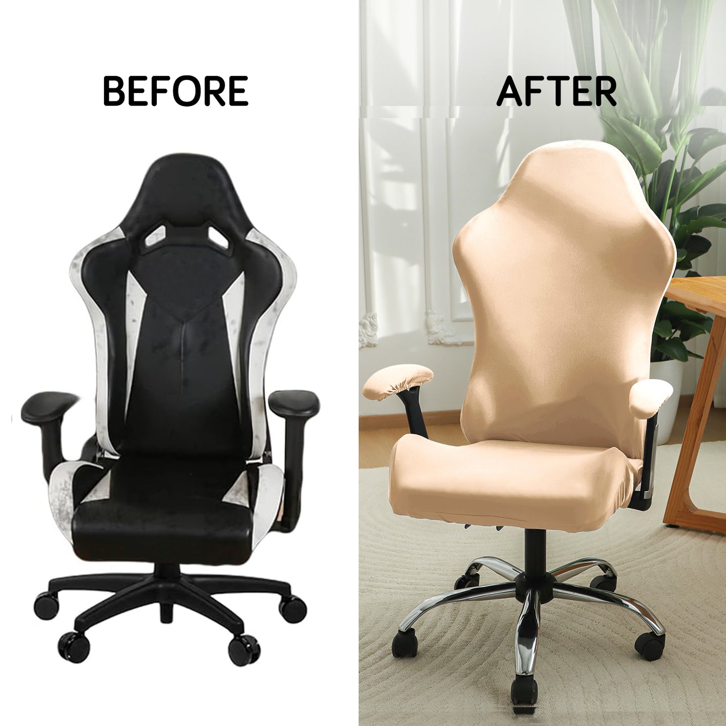 Gaming Chair Cover Stretchable Computer Rotating Chair Seat Covers Slipcover, Beige