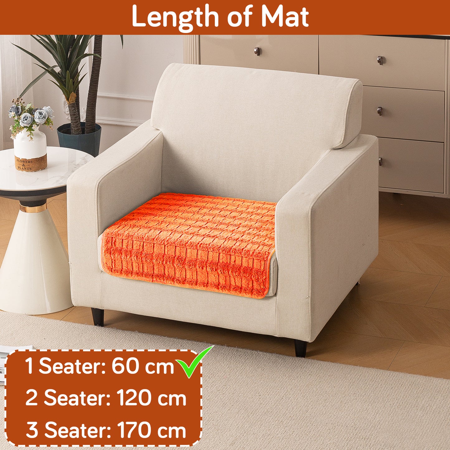 Premium Plush Anti Slip Sofa Mat for 1/2/3 Seater, Orange