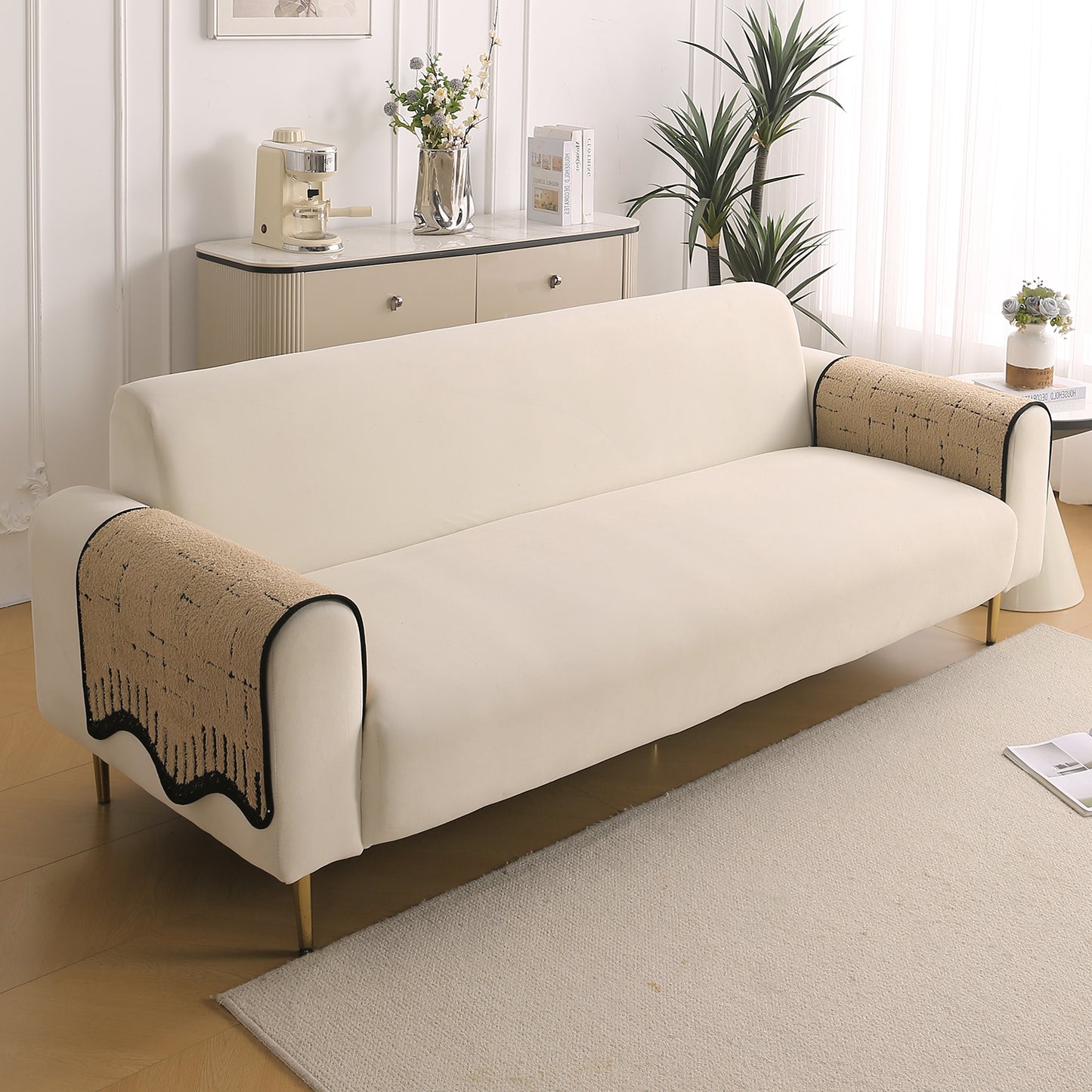 Premium Supple Soft Wavy with Curve Sofa Cover Mat, Brown