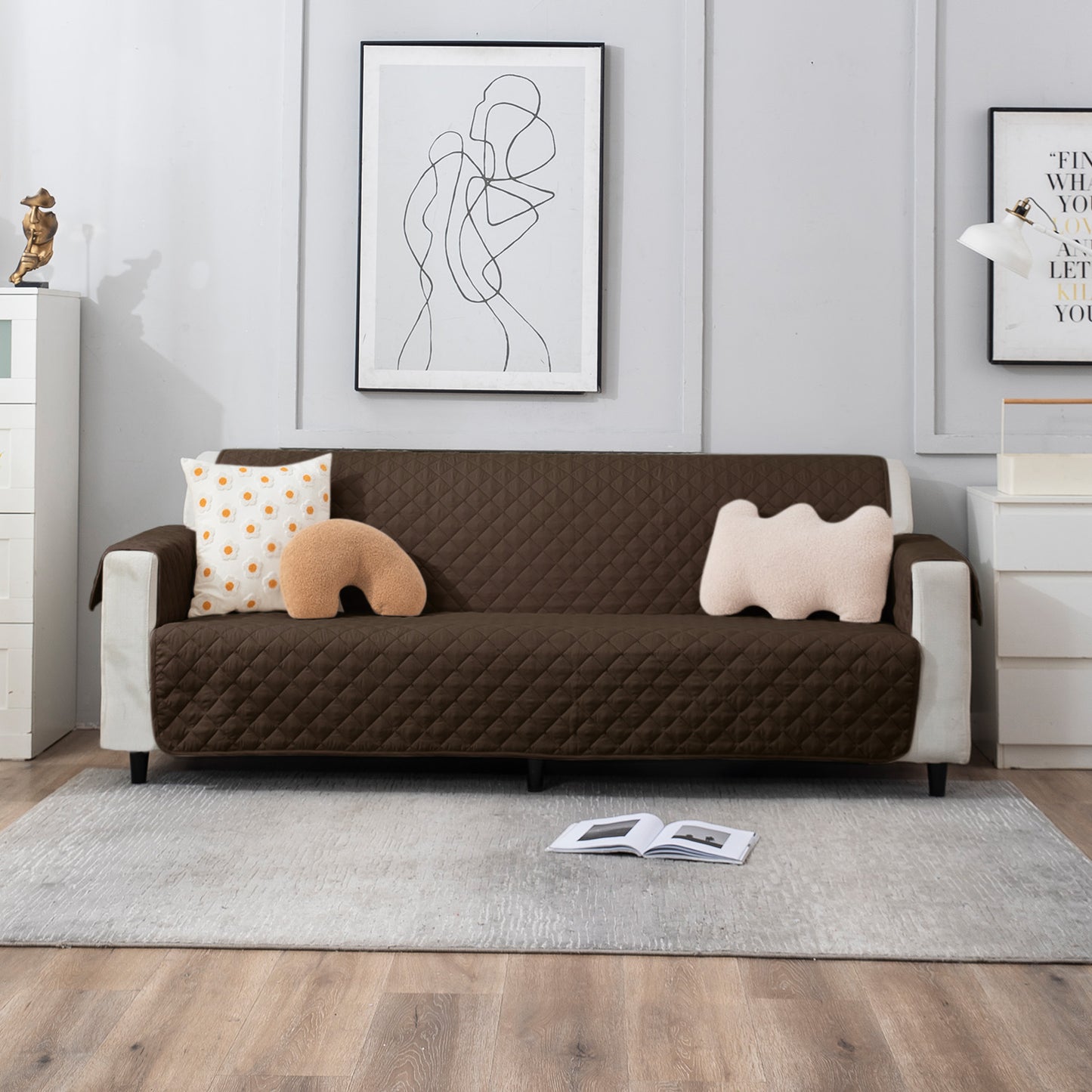 Quilted Polyester Sofa Cover Mat Pet Friendly, Chocolate Brown