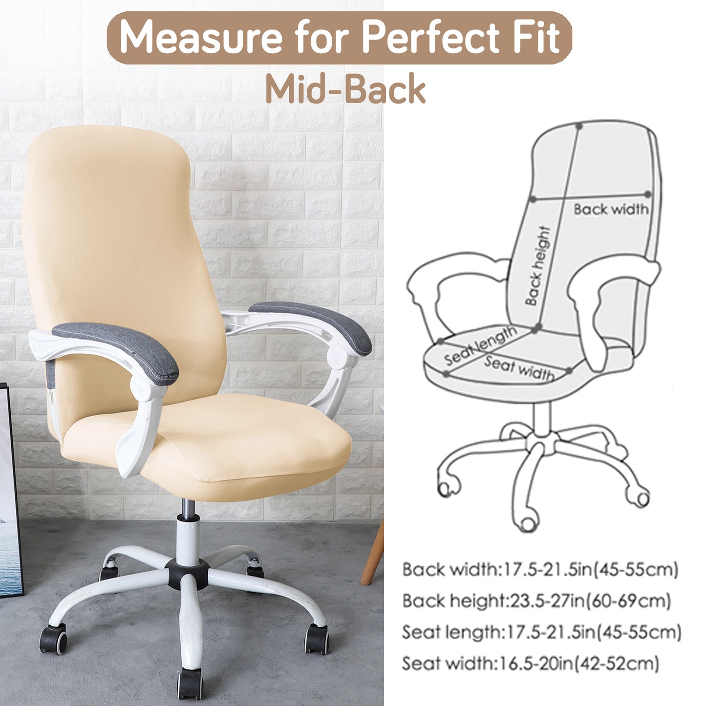 Office Chair Cover for Desk Chair (Mid-Back) – 140 GSM Stretch Fabric – Washable, Durable & Anti-Slip – Fits Mid-Back Office Chairs, Beige