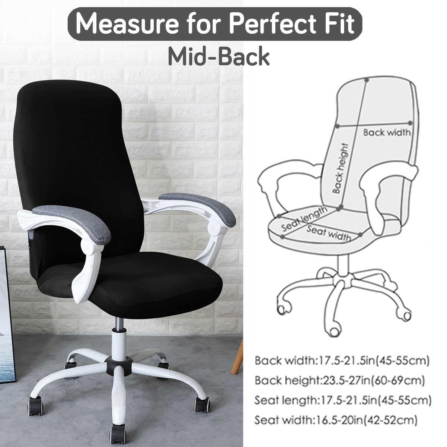 Office Chair Cover for Desk Chair (Mid-Back) – 140 GSM Stretch Fabric – Washable, Durable & Anti-Slip – Fits Mid-Back Office Chairs, Black