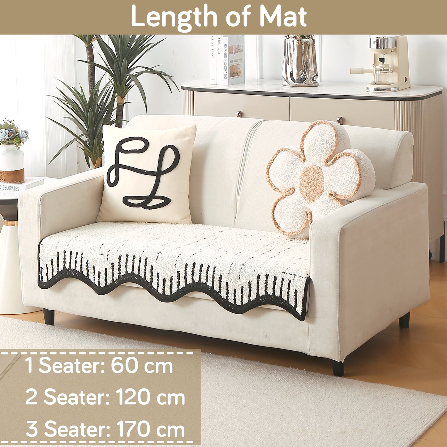 Premium Supple Soft Wavy with Curve Sofa Cover Mat, Off-White