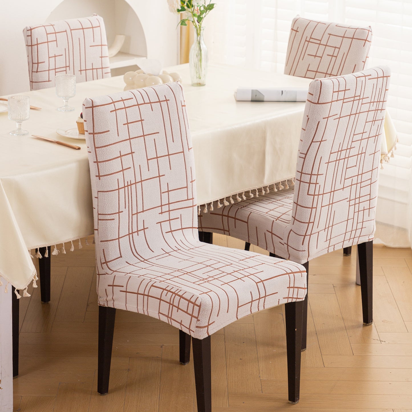 Crossline Series 180 GSM Jacquard Chair Cover Set 1/2/4/6, Rust Brown