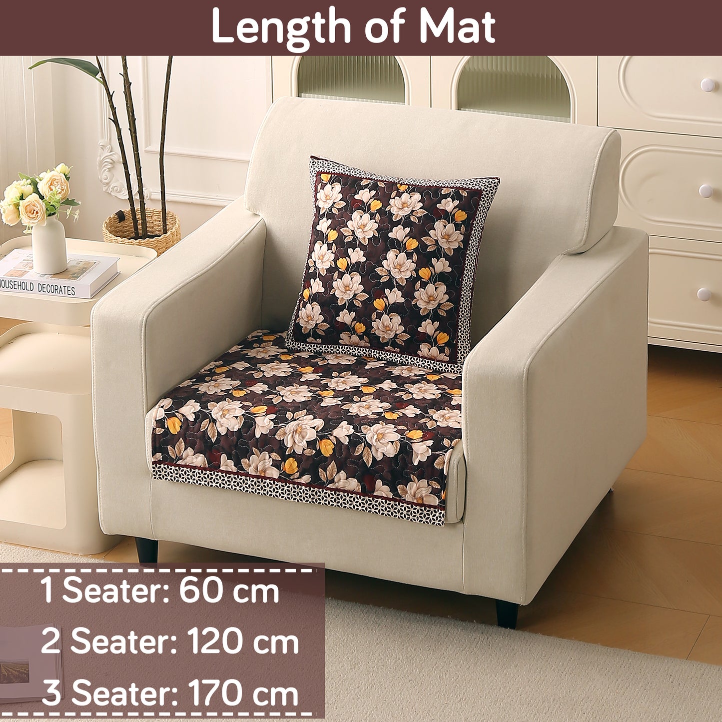 Florentina Series Printed Holland Velvet Sofa Mat - Camellia Brown