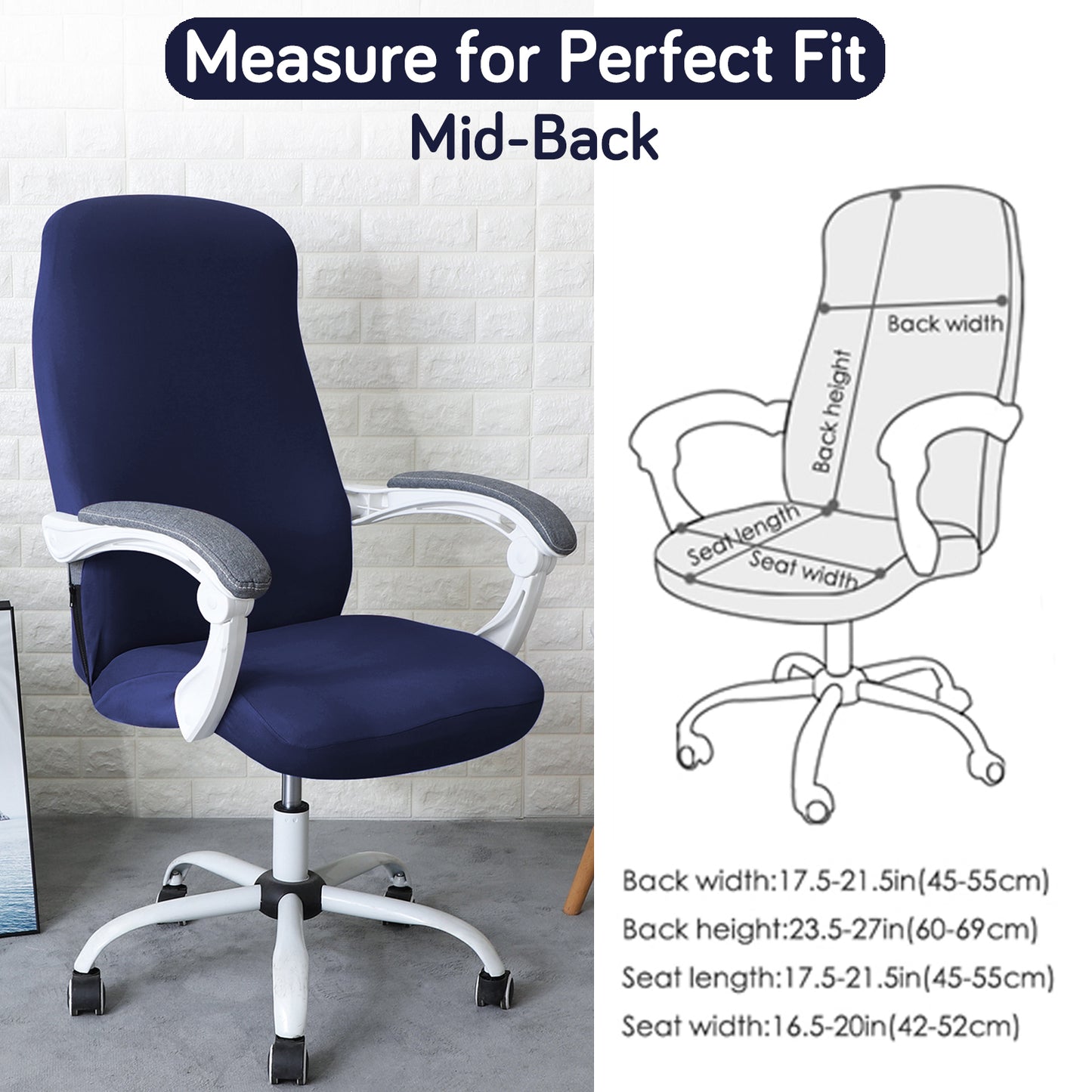 Office Chair Cover for Desk Chair (Mid-Back) – 140 GSM Stretch Fabric – Washable, Durable & Anti-Slip – Fits Mid-Back Office Chairs, Navy Blue