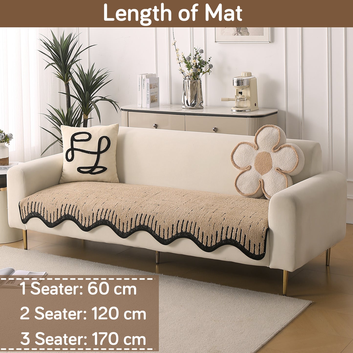 Premium Supple Soft Wavy with Curve Sofa Cover Mat, Brown