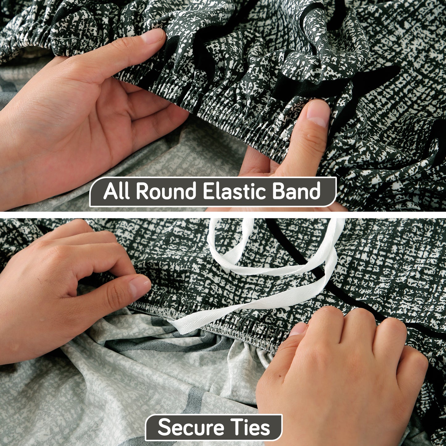 Printed Stretch Fit Water-Repellent & Anti-Slip Table Cloth Cover for 4 Seater / 6 Seater, Intense Grey Abstract Floral