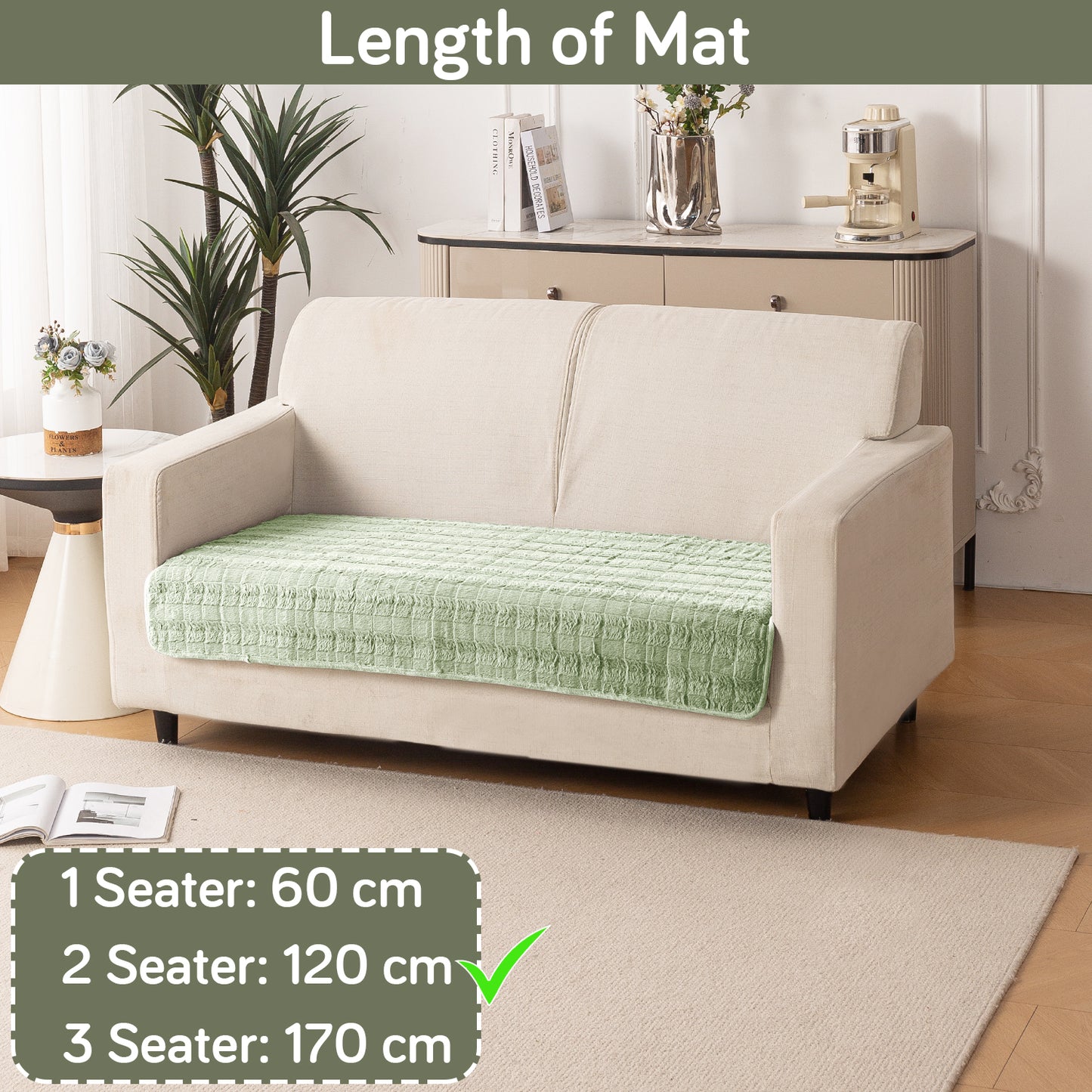 Premium Plush Anti Slip Sofa Mat for 1/2/3 Seater, Green